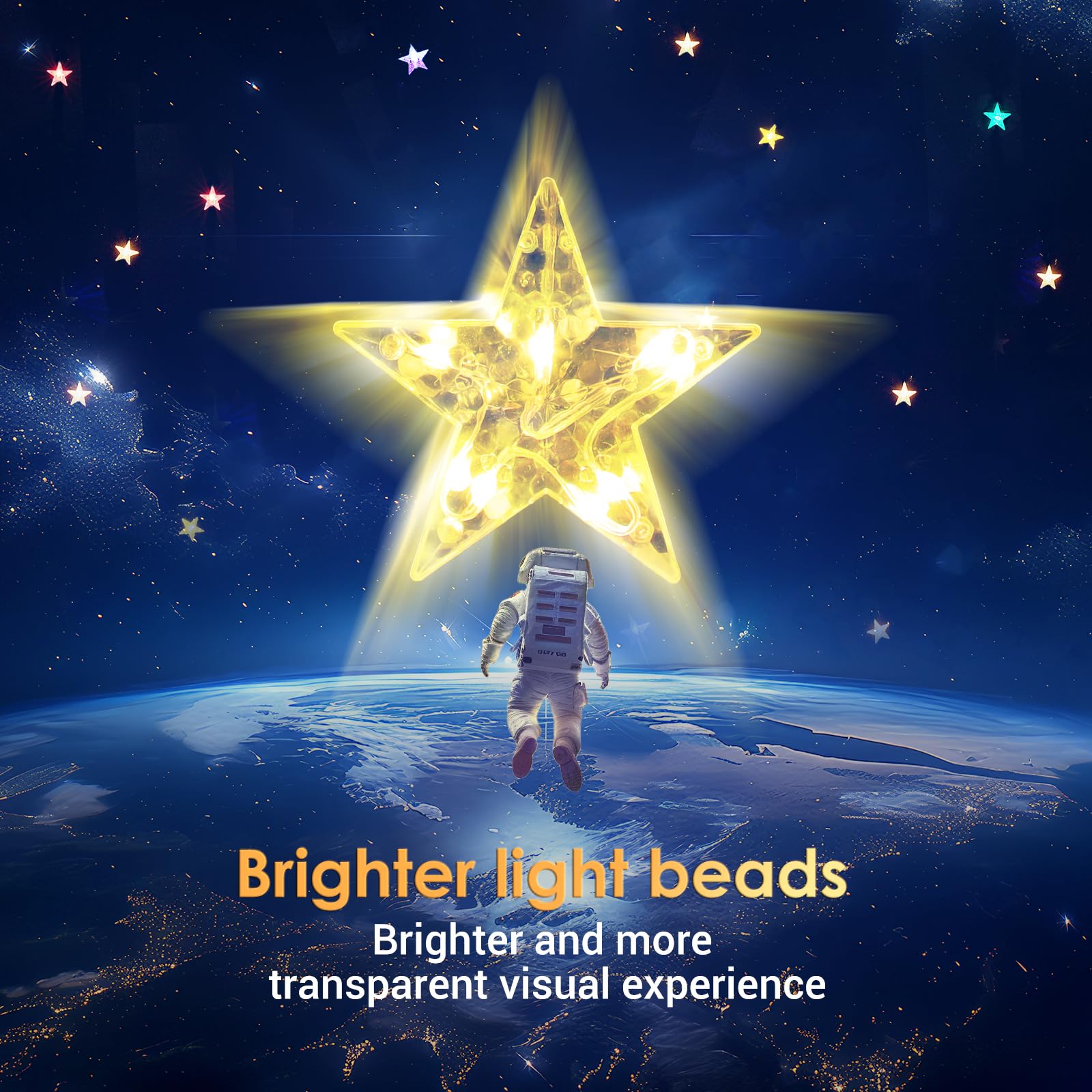 Quntis Christmas Star Window Lights, 1.5m 46 Led Star Curtain Lights 8 Modes Ip65 Waterproof Warm White & RGB Fairy Lights Battery Operated for Indoor Outdoor Home Bedroom Garden Party Decoration