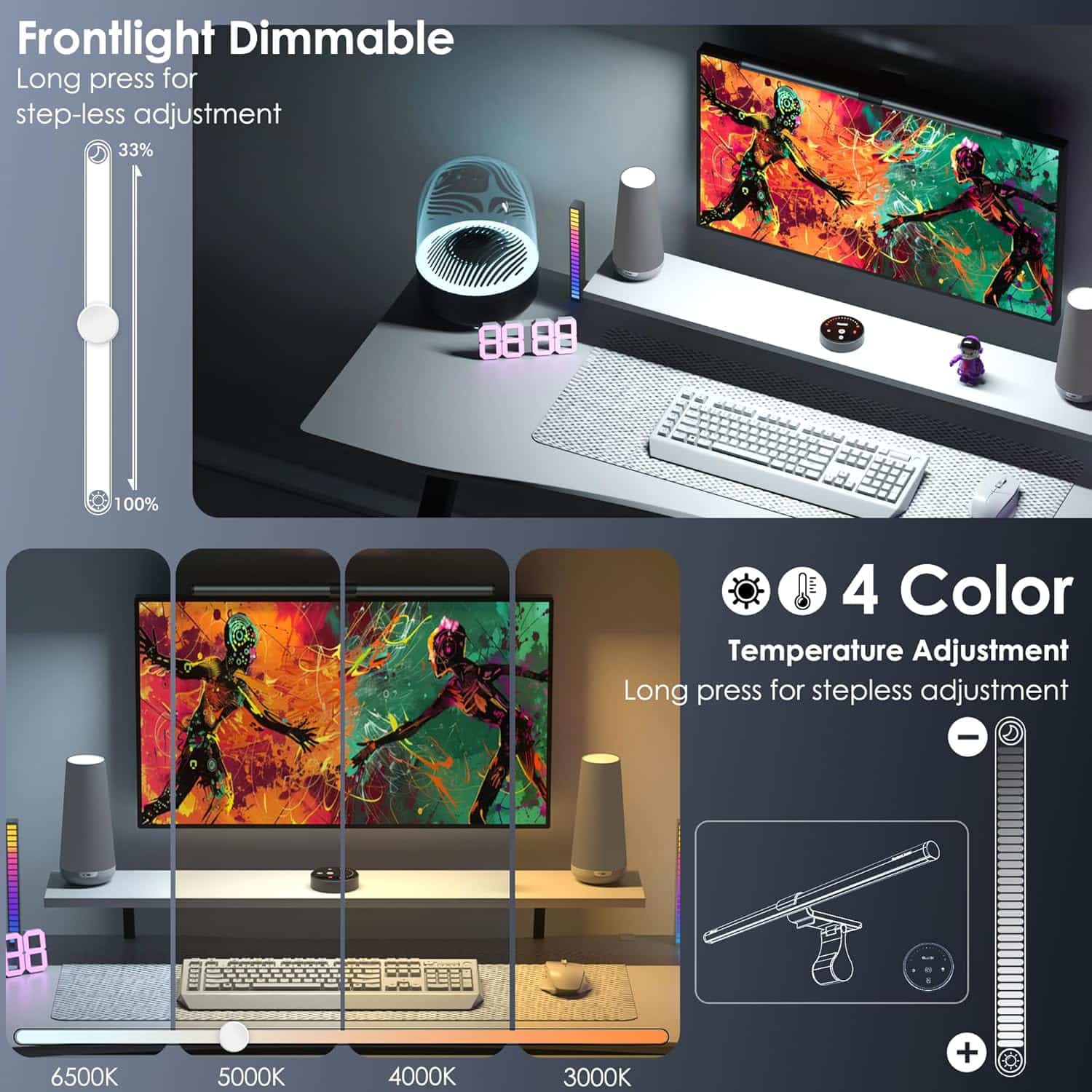 Quntis 66CM Curved Monitor Light Bar Remote Backlight, ultrabrede opvouwbare monitor lamp met auto-dimmen, staploze dimmen, oogverzorging geen blending anti-blauw scherm lichtbalk voor gaming thuis Quntis 66CM Curved Monitor Light Bar Remote Backlight, ultrabrede opvouwbare monitor lamp met auto-dimmen, staploze dimmen, oogverzorging geen blending anti-blauw scherm lichtbalk voor gaming thuis