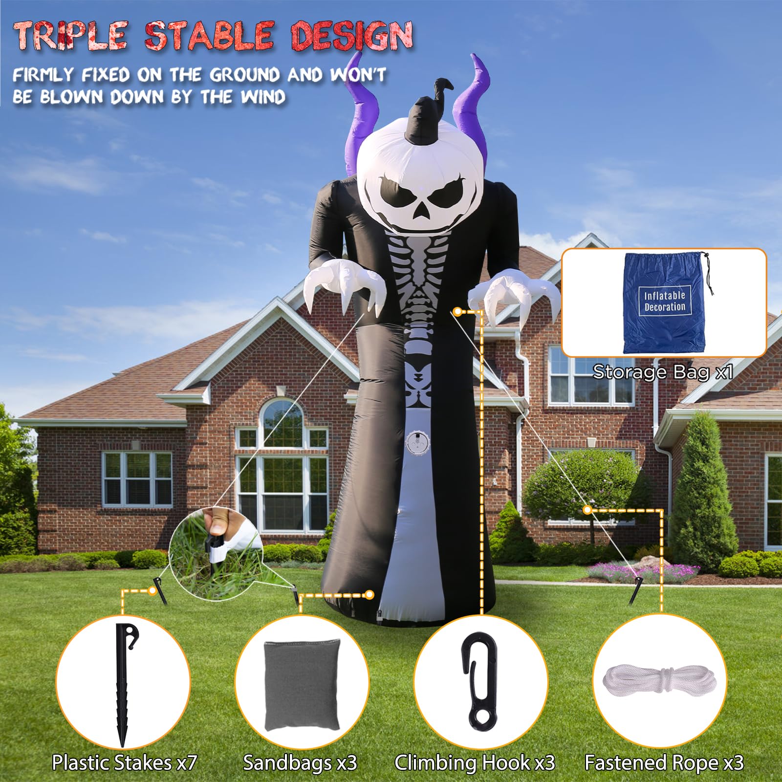 Quntis 10FT 8-Color Changing Inflatable Halloween Decorations Outdoor, Quntis 10FT 8-Color Changing Inflatable Halloween Decorations Outdoor,