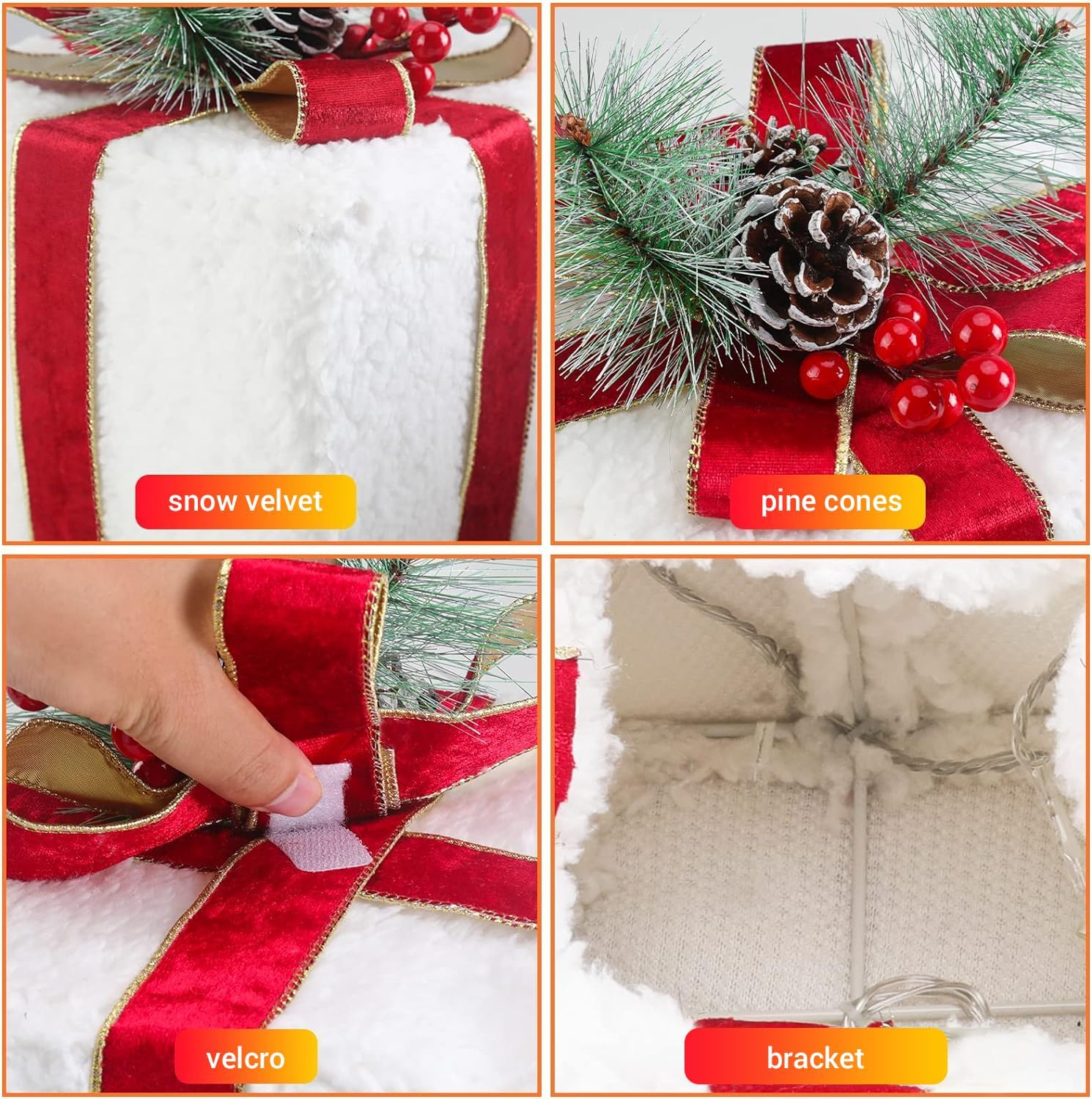 Christmas Lighted Gift Boxes, 8 Modes & Timing Function Set of 3 Plug-In Light Up Present Boxes with 60 LEDs Christmas Decorations Indoor Home Decor Christmas