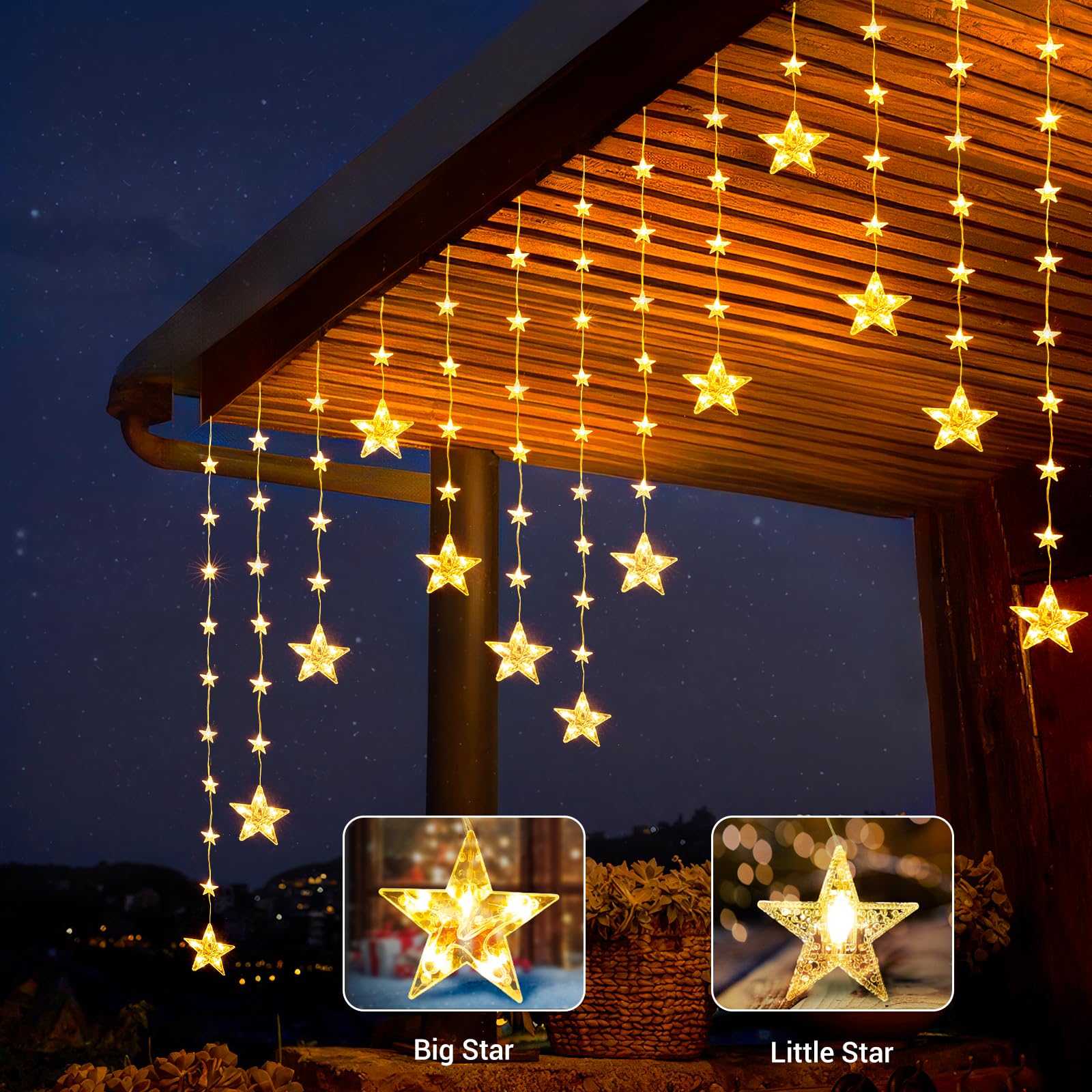 Quntis Christmas Curtain Lights Color Changing, 76LED 9 Stars Battery Operated Christmas Window Lights with Timer & 11 Mode, Waterproof Star Light String for Diwali Christmas Decoration Outdoor Indoor