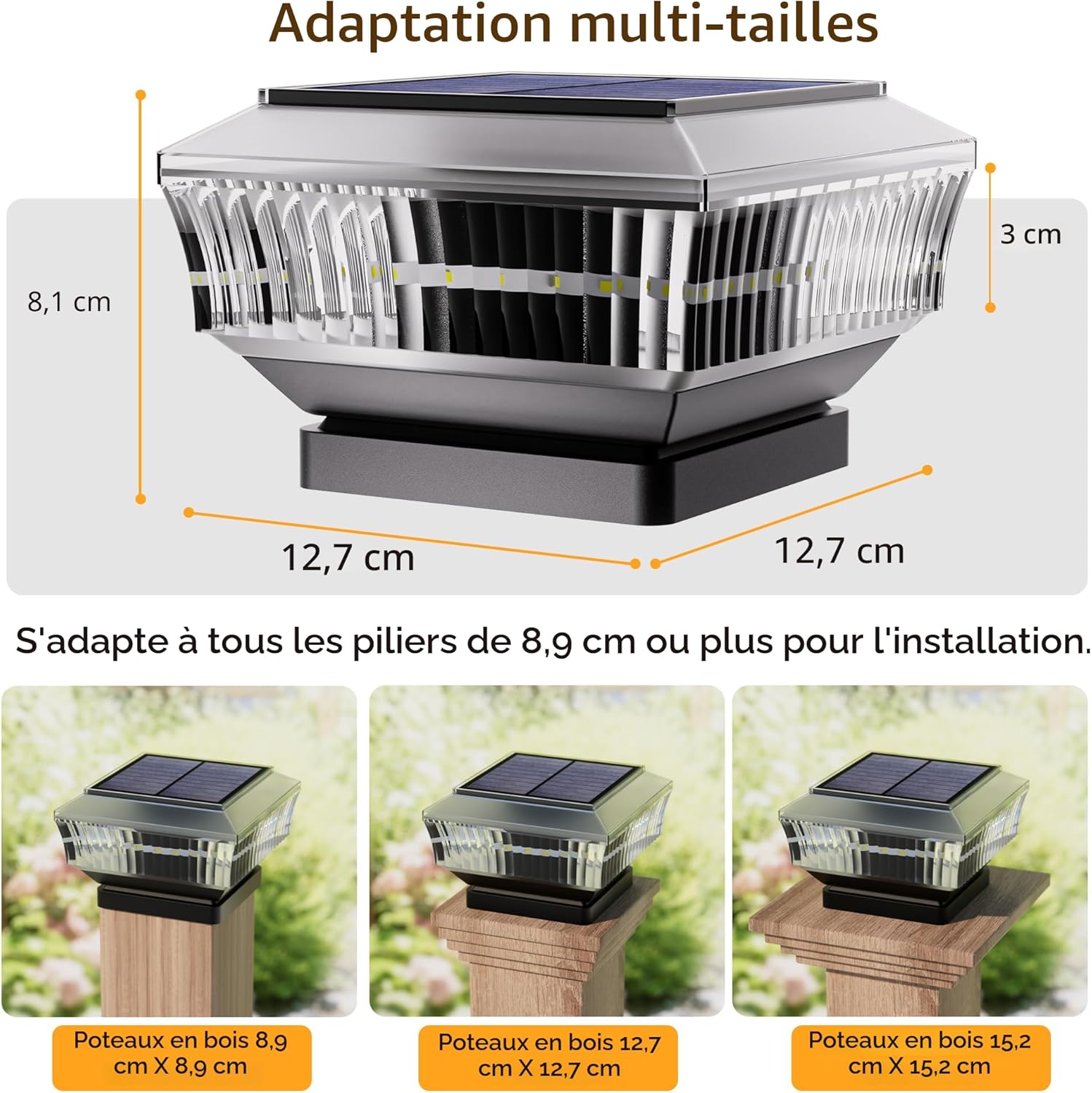 Quntis 10-Pack Waterproof Solar Post Caps, 3 Color Temperatures, 300LM High Brightness Solar Deck Lights, Auto On/Off, Fits 3.5-Inch and Larger Posts