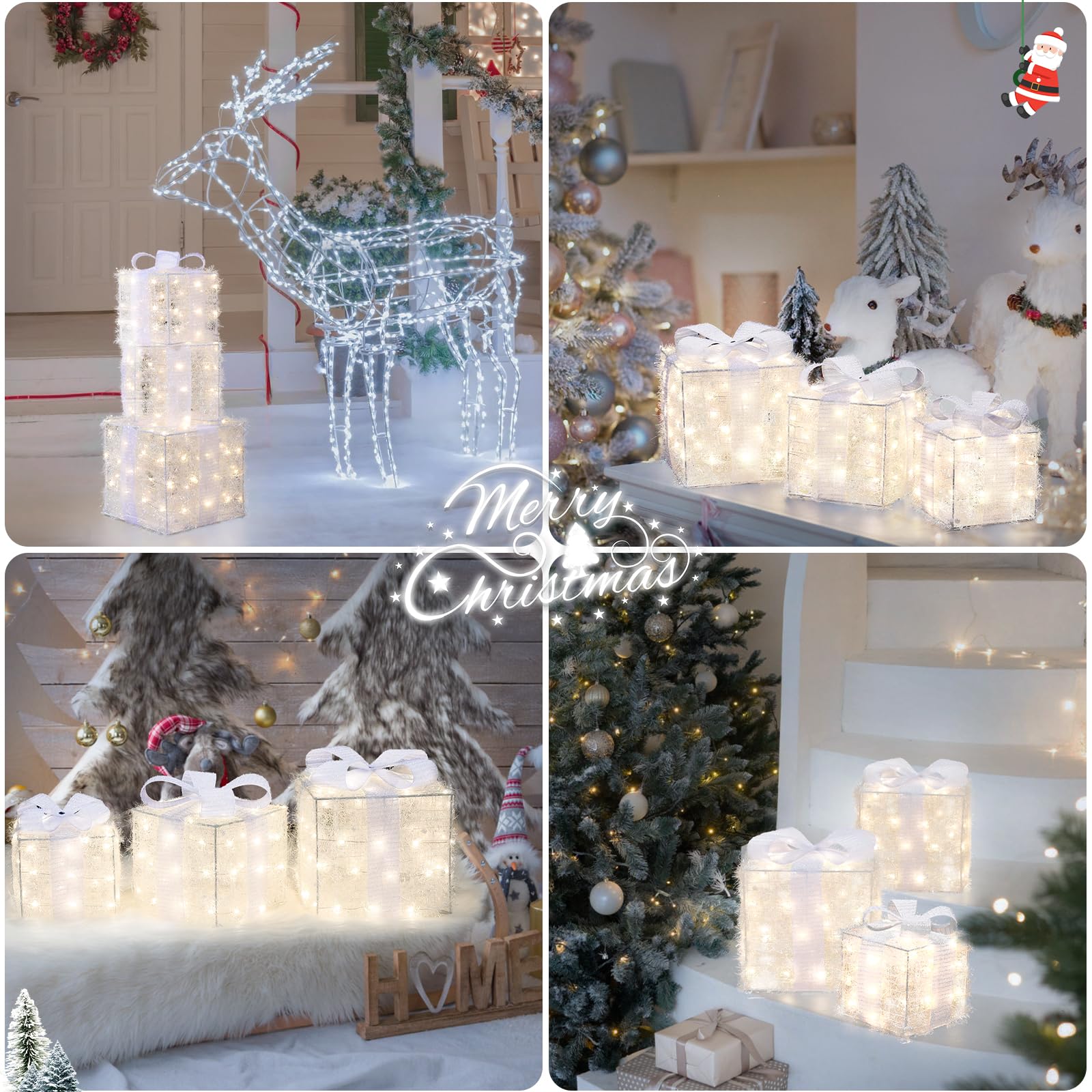 Quntis Christmas Lighted Gift Boxes, Set of 3 Christmas Decoration Present Boxes with 140 LED Lights, 8 Flash Modes Christmas Decor Plug in,Xmas Boxes for Christmas Tree Indoor Outdoor Home Front Door