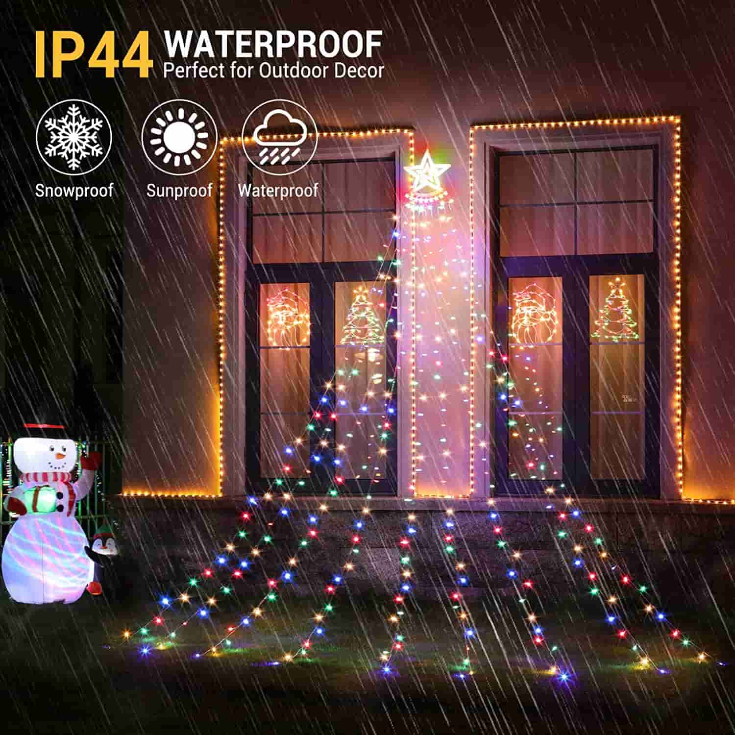 Star String Lights with 12" Star Topper, 8 Modes Waterfall Lights, 4 COLOR - Quntis