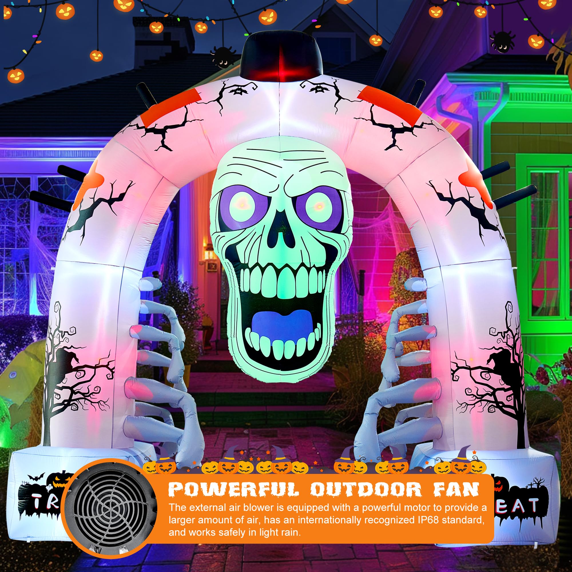 Quntis 12 FT Halloween Inflatables, Scary Skeleton Archway Halloween Inflatable Outdoor Decoration, Build-in LEDs Spooky Blow Up Yard Halloween Arch for Decor Outside Holiday Party Garden Lawn
