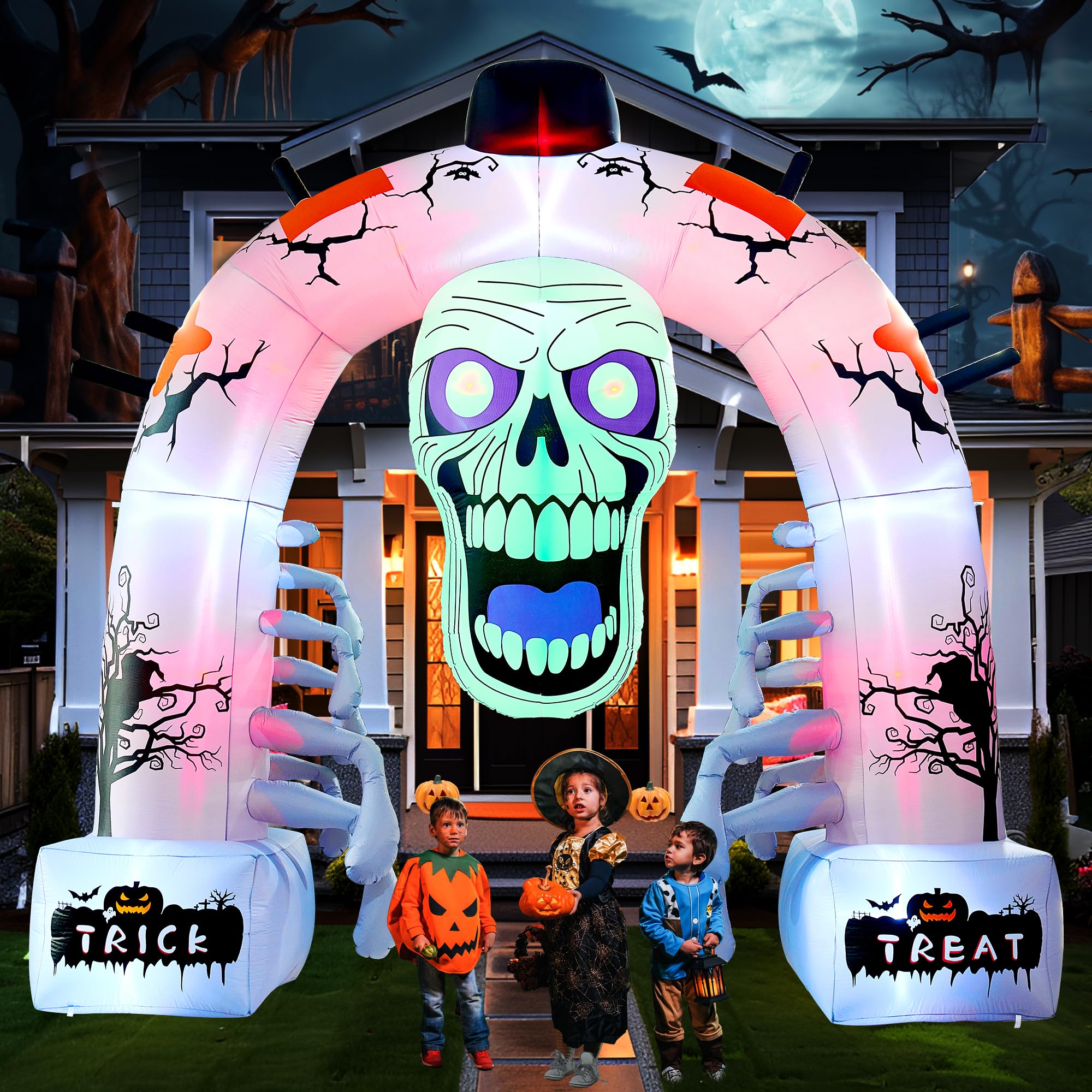 Quntis 12 FT Halloween Inflatables, Scary Skeleton Archway Halloween Inflatable Outdoor Decoration, Build-in LEDs Spooky Blow Up Yard Halloween Arch for Decor Outside Holiday Party Garden Lawn