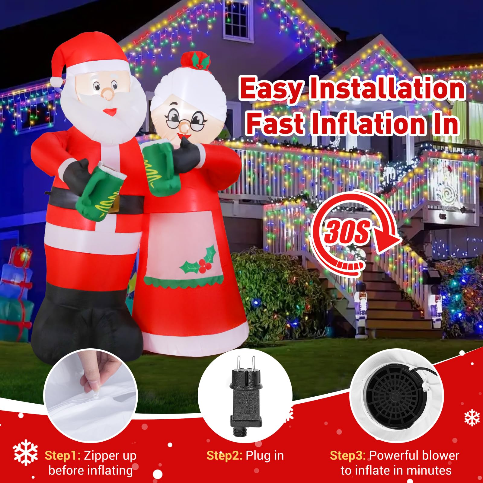 Quntis 7FT Animated Christmas Inflatables Santa Claus Outdoor Decorations, Cheers Santa Inflatable Christmas Decorations with Built-in LEDs, Christmas Blow Up Yard Decorations for Garden Lawn Outdoor