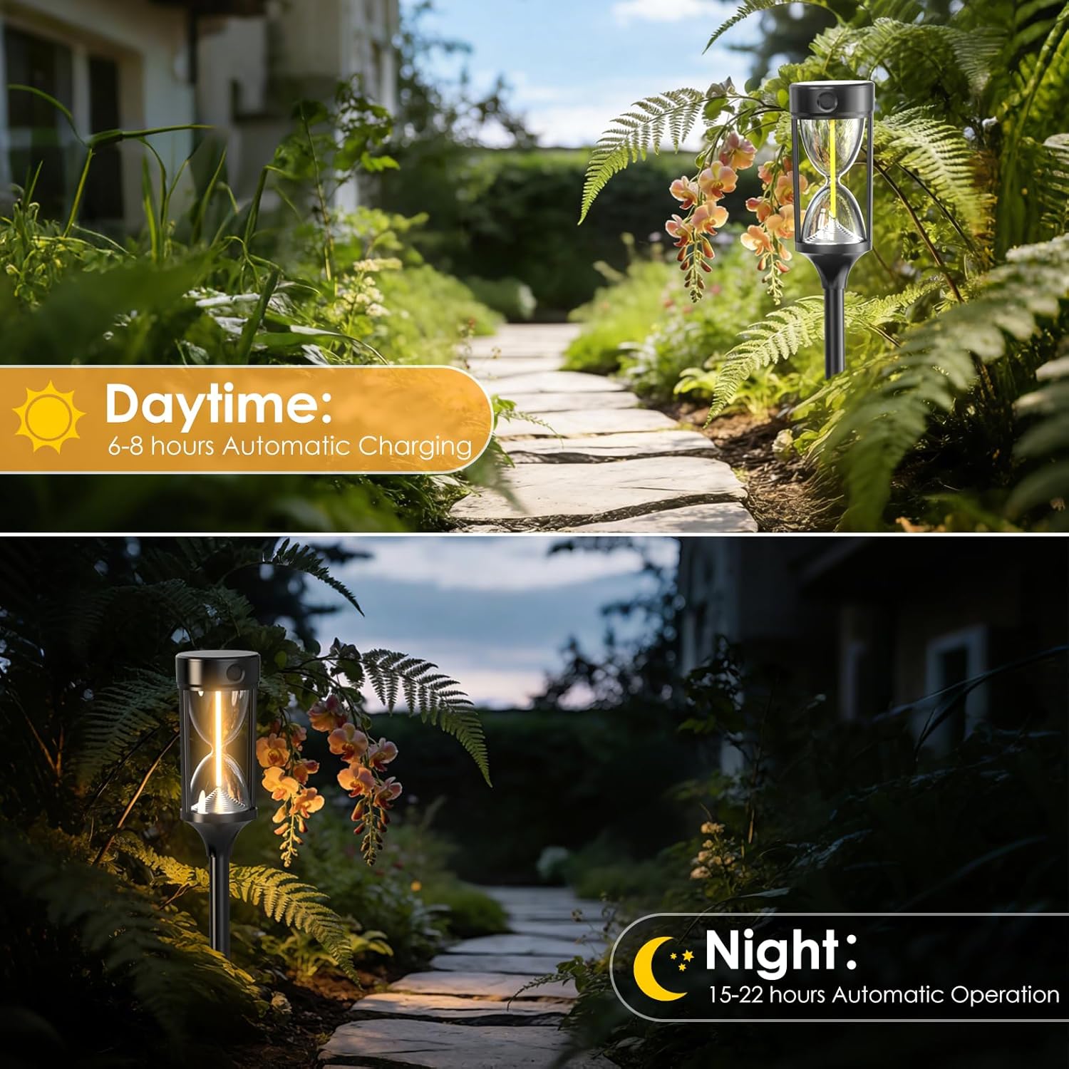 Solar Garden Lights Outdoor - 4 Pack Decorative Hourglass Solar Pathway Lights, Waterproof LED Solar Stakes with Warm Glow for Walkway, Yard, Patio, Landscape Lighting, Auto On/Off Modern Garden Decor