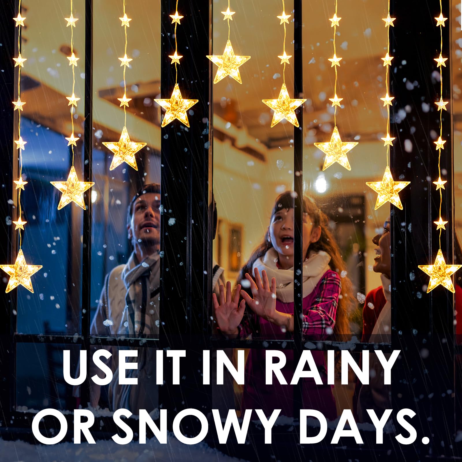 Quntis Christmas Curtain Lights Color Changing, 76LED 9 Stars Battery Operated Christmas Window Lights with Timer & 11 Mode, Waterproof Star Light String for Diwali Christmas Decoration Outdoor Indoor