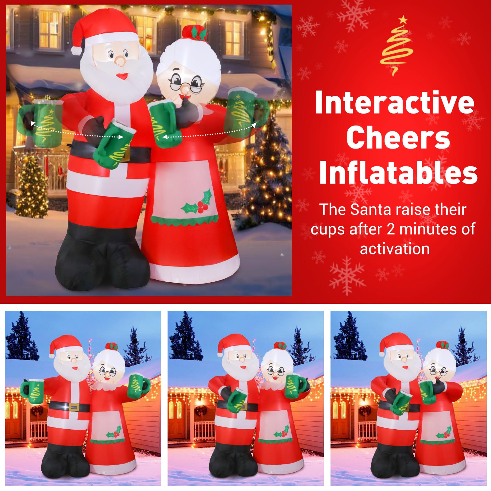 Quntis 7FT Animated Christmas Inflatables Santa Claus Outdoor Decorations, Cheers Santa Inflatable Christmas Decorations with Built-in LEDs, Christmas Blow Up Yard Decorations for Garden Lawn Outdoor