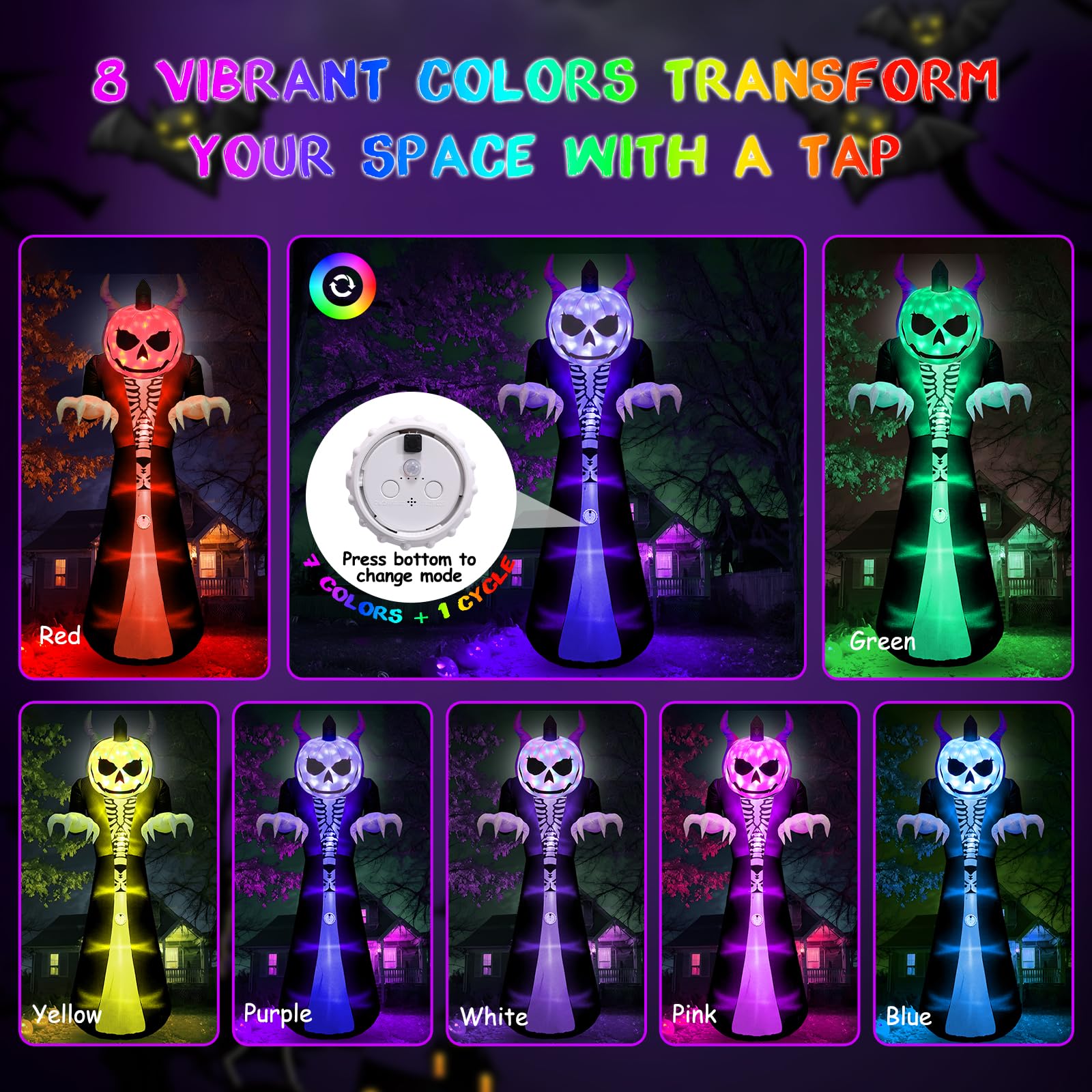 Quntis 10FT 8-Color Changing Inflatable Halloween Decorations Outdoor,