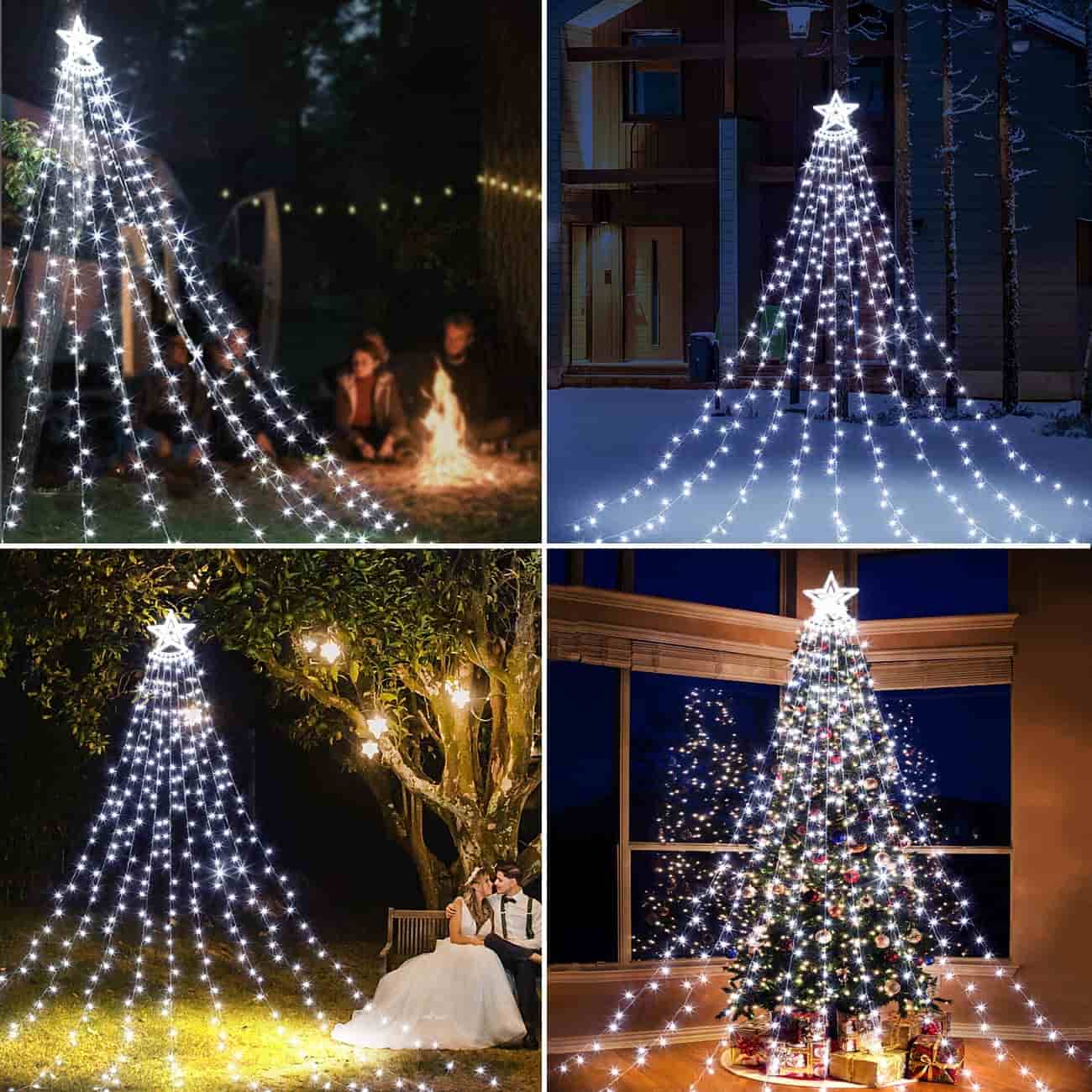 Star String Lights with 12" Star Topper, 8 Modes Waterfall Lights, 4 COLOR - Quntis