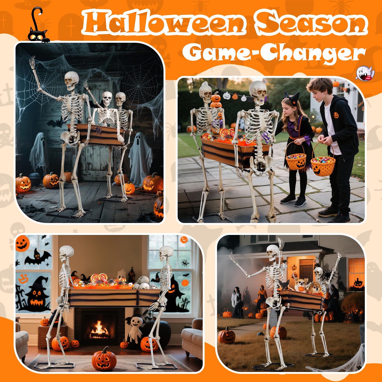 Quntis Halloween Outdoor Party Decoration - 5ft Skeleton Carrying Coffin [Last for Seasons] - Realistic Life Size Undead Pallbearers Set Drink Cooler - Spooky Graveyard Halloween Display