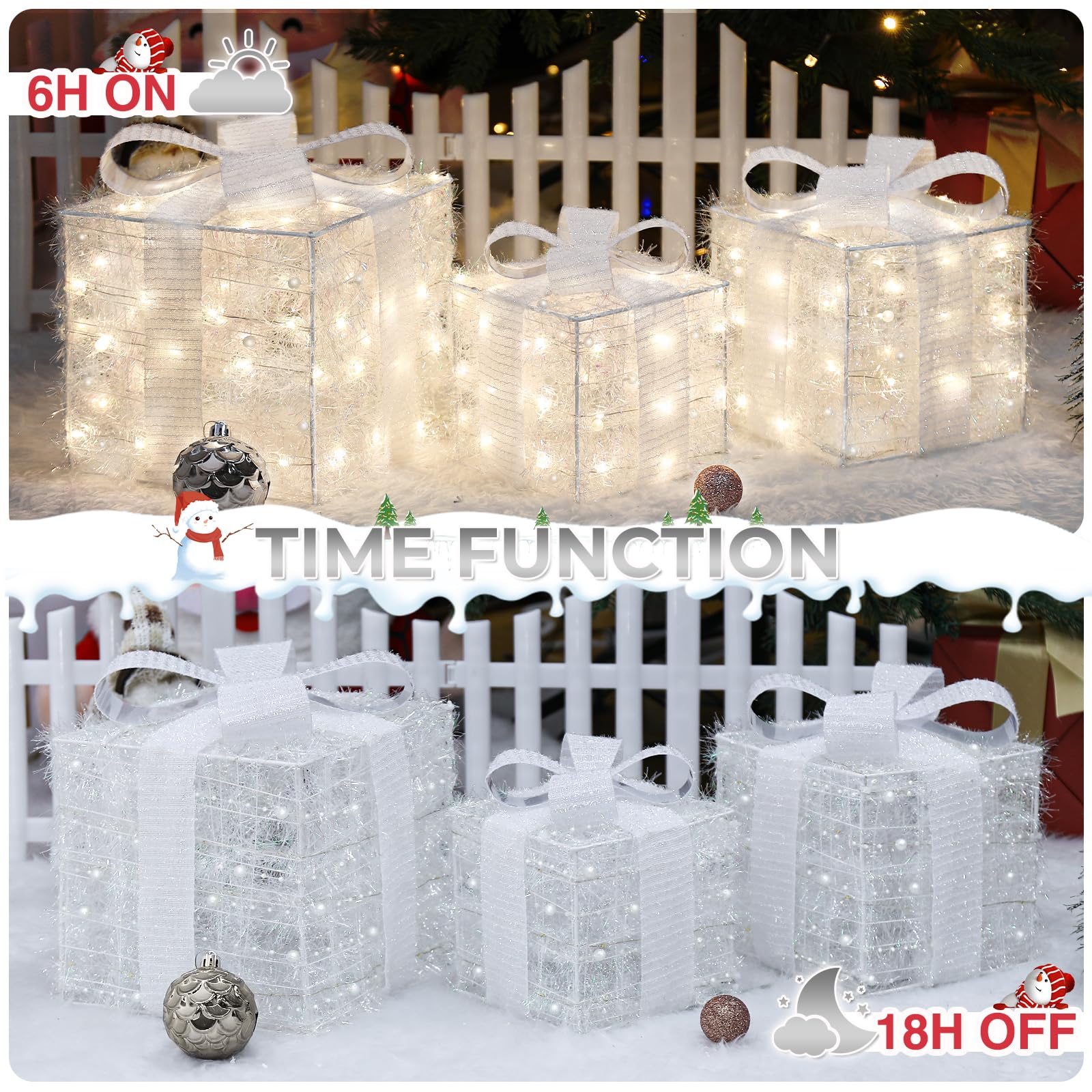 Quntis Christmas Lighted Gift Boxes, Set of 3 Christmas Decoration Present Boxes with 140 LED Lights, 8 Flash Modes Christmas Decor Plug in,Xmas Boxes for Christmas Tree Indoor Outdoor Home Front Door