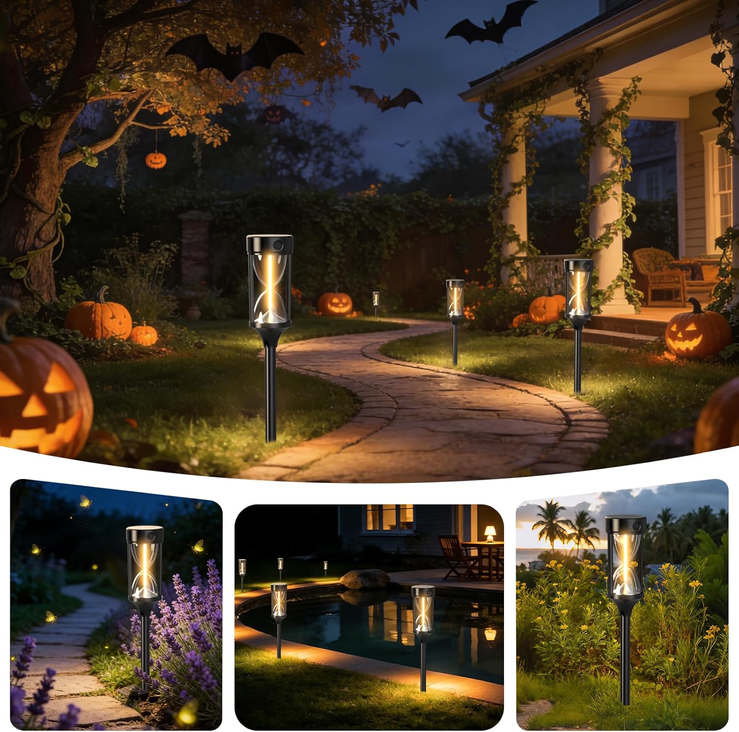 Solar Garden Lights Outdoor - 4 Pack Decorative Hourglass Solar Pathway Lights, Waterproof LED Solar Stakes with Warm Glow for Walkway, Yard, Patio, Landscape Lighting, Auto On/Off Modern Garden Decor