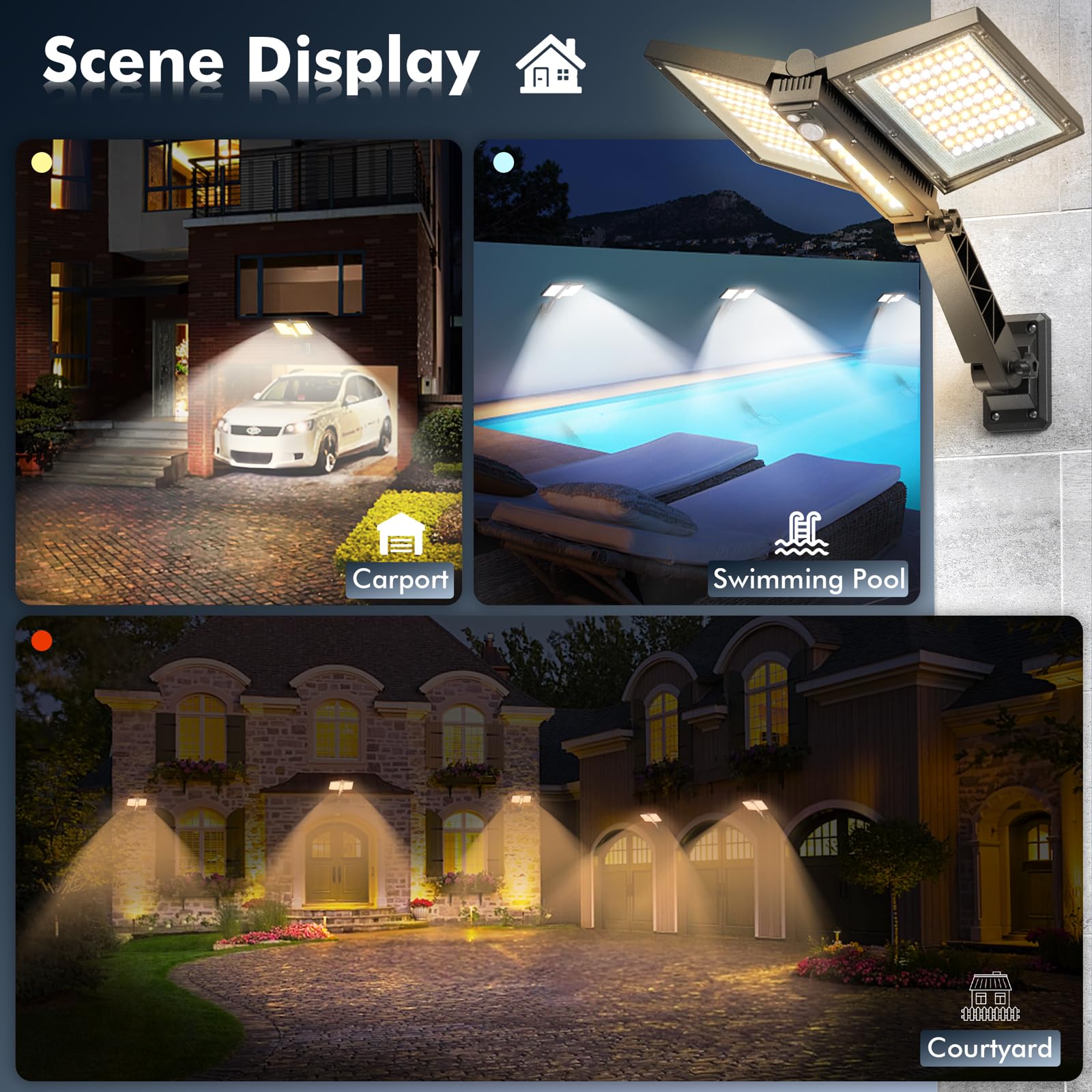 Quntis Solar Lights Outdoor Motion Sensor, Remote IP65 Waterproof Solar Security Lights with 3 Mode, Foldable Bright 180Led Solar Flood lights for Parking Lot Garage Wall Patio Street Pool, Warm/White