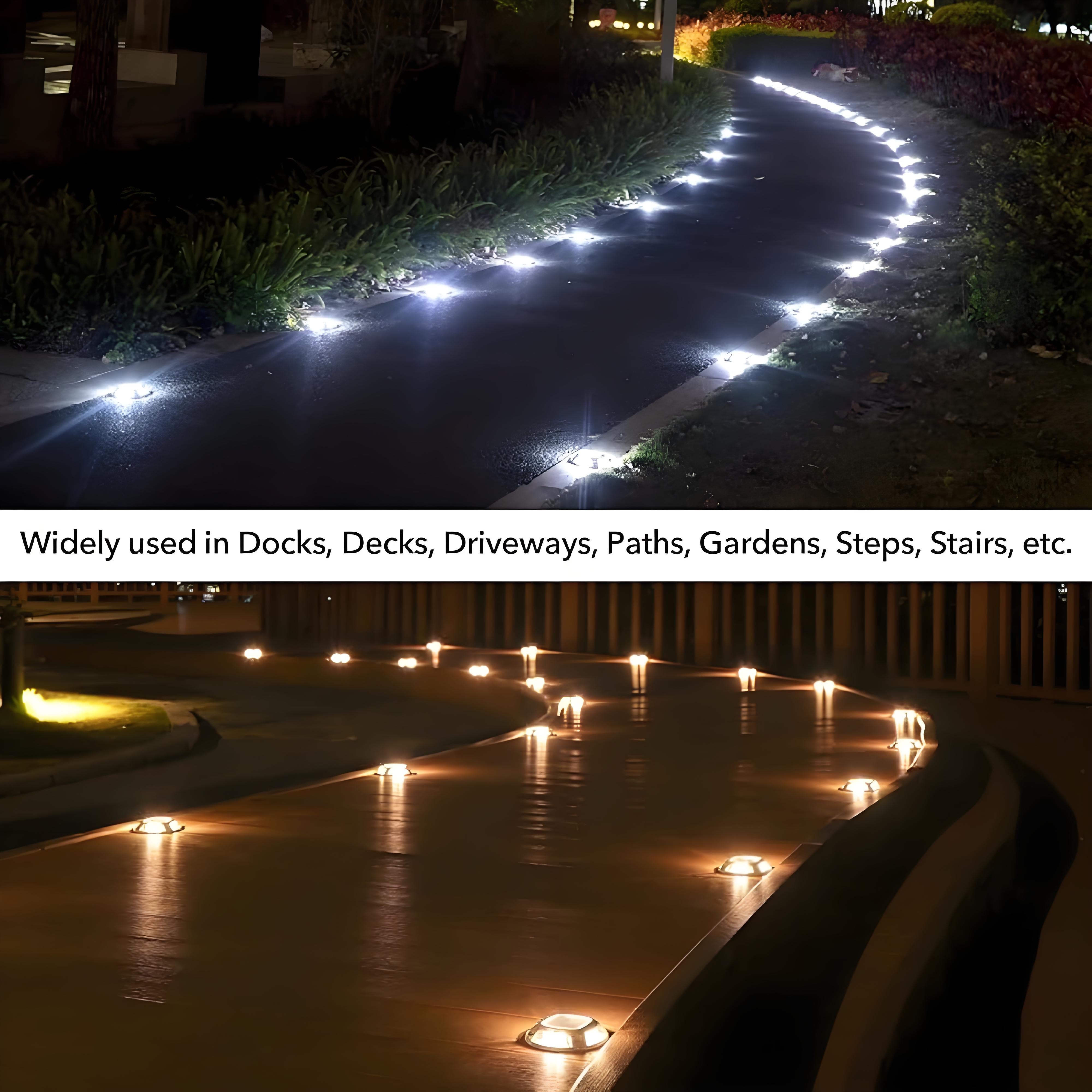 Circular Solar In-Ground Light, Dual-Color, Pathway Light, Aluminum Alloy, 4-Sided, Step Lamp