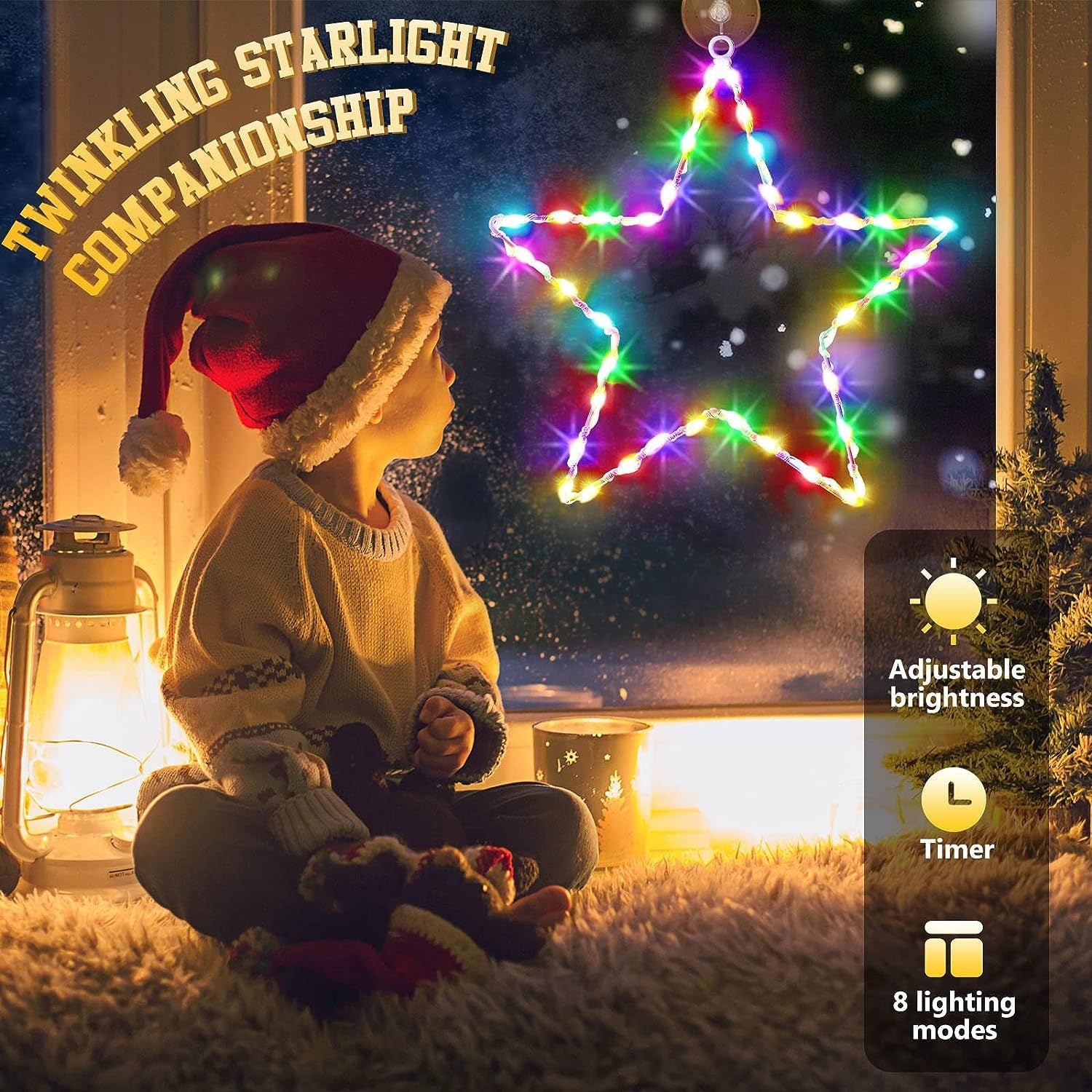 Quntis أضواء نافذة عيد الميلاد، زينة خارجية مقاومة للماء – مجموعة دافئة بيضاء تعمل بالبطارية مكونة من 3 قطع لتزيين الشجرة، الشرفة والحفلات