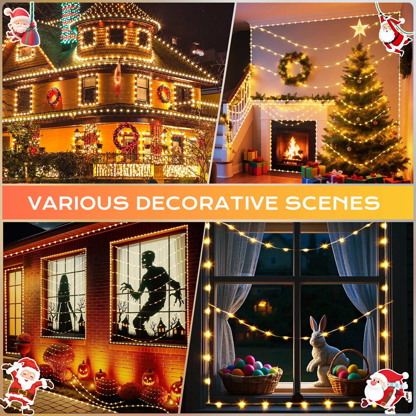 Quntis Christmas Chasing Rope Lights, 20M/65ft 400 LEDs Warm White Rope Lights, IP65 Waterproof LED Tube Light with 9 Modes, Mains Powered Christmas Lights for Xmas Tree, Garden & Outdoor Décor