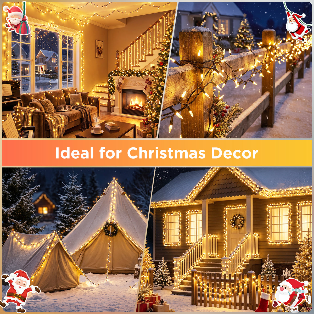 Quntis 20m(65.6ft) 1000 LED Guirlande lumineuse de Noël à bulles, blanc chaud, câble noir