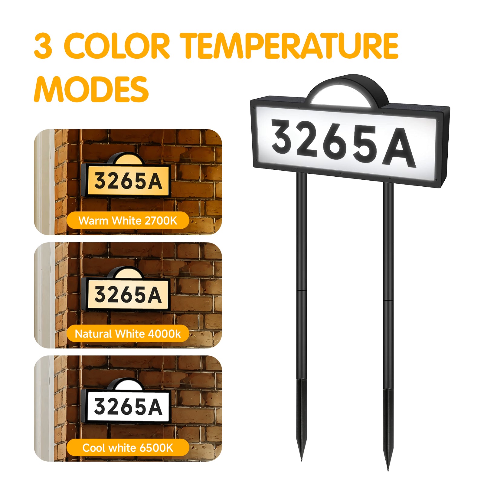 Quntis Waterproof Solar Powered 3 Color LED Illuminated House Number Signs