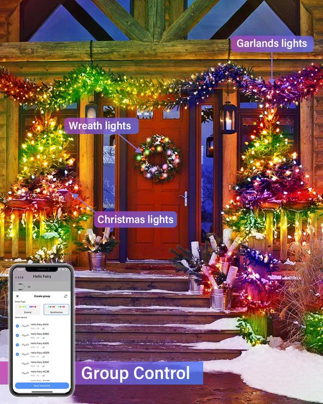 66ft/164ft Smart RGB Lichterkette, Solar Weihnachtslichter, Innen- und Außen Weihnachtsbaum Dekorationsornament, Feiertags Party Balkon Set