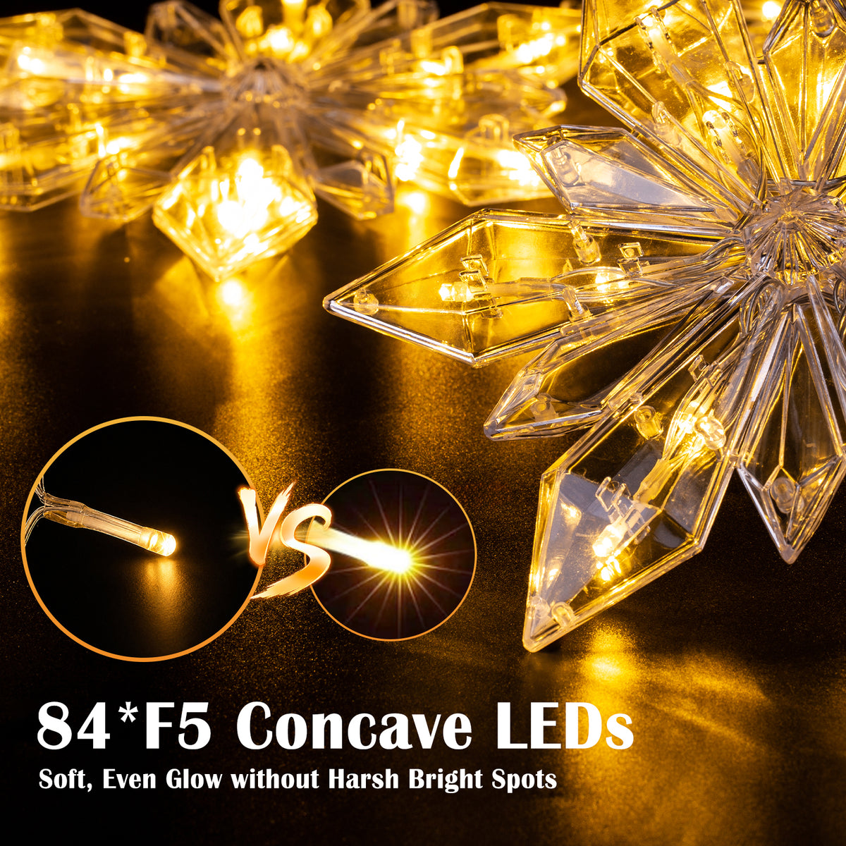 Quntis, guirlande lumineuse de fenêtre en forme de flocons de neige en cristal, 7 pièces, 84 LED blanc chaud à piles