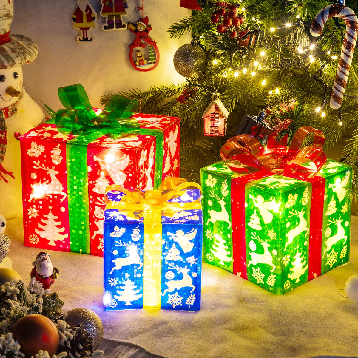 Quntis Christmas Decorations, Set Of 3 Lighted Gift Boxes