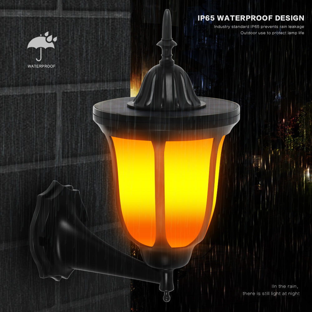 Solar Flame Wall Lanterns Outdoor, Solar Powered Wall Lights, Flickering Flame LED Lights Auto On/Off Wall Hanging Lights, Waterproof for Garage