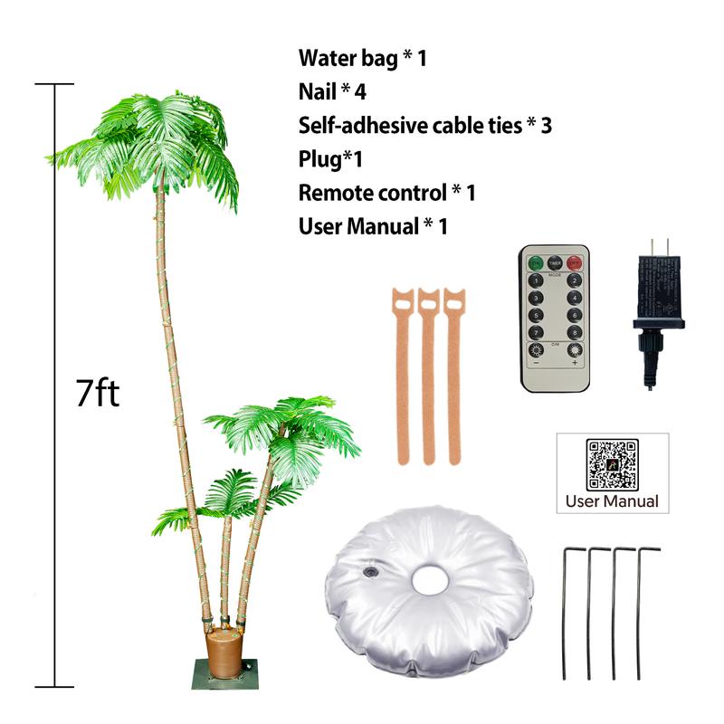 7 Fuß leuchtende Palme, LED Dekorationslicht, wetterfeste festliche Dekoration für Innen-/Außenbereich, Party Hochzeits Feiertags Terrasse Strand Dekorationslichter