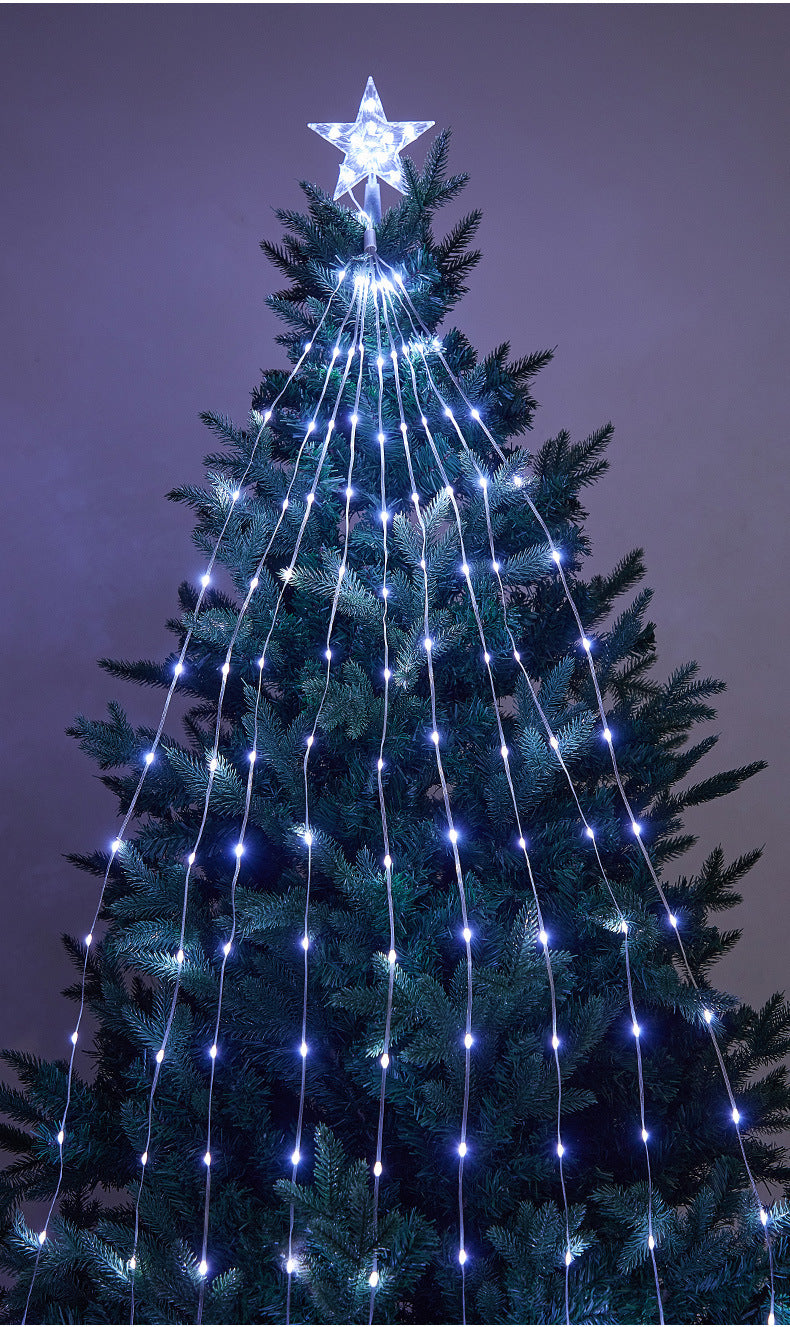 Quntis 2M IP44 Luci a Cascata a Stella di Natale – Luci per Albero di Natale da Esterno Plug-in per Atmosfera Festiva e Decorazioni Natalizie