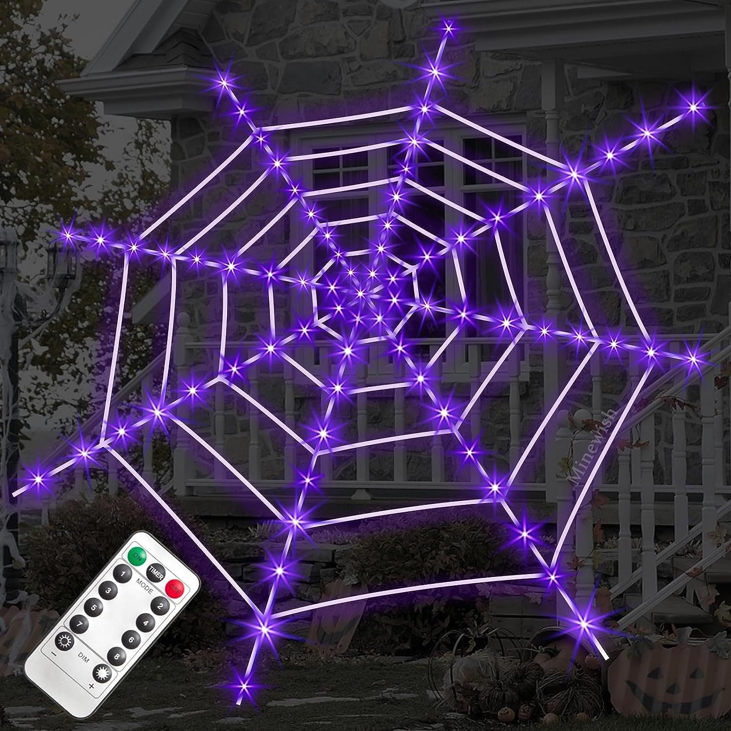 3.6m Halloween Spider Web String Lights with Remote – Spooky LED Web Decor for Indoor & Outdoor Parties