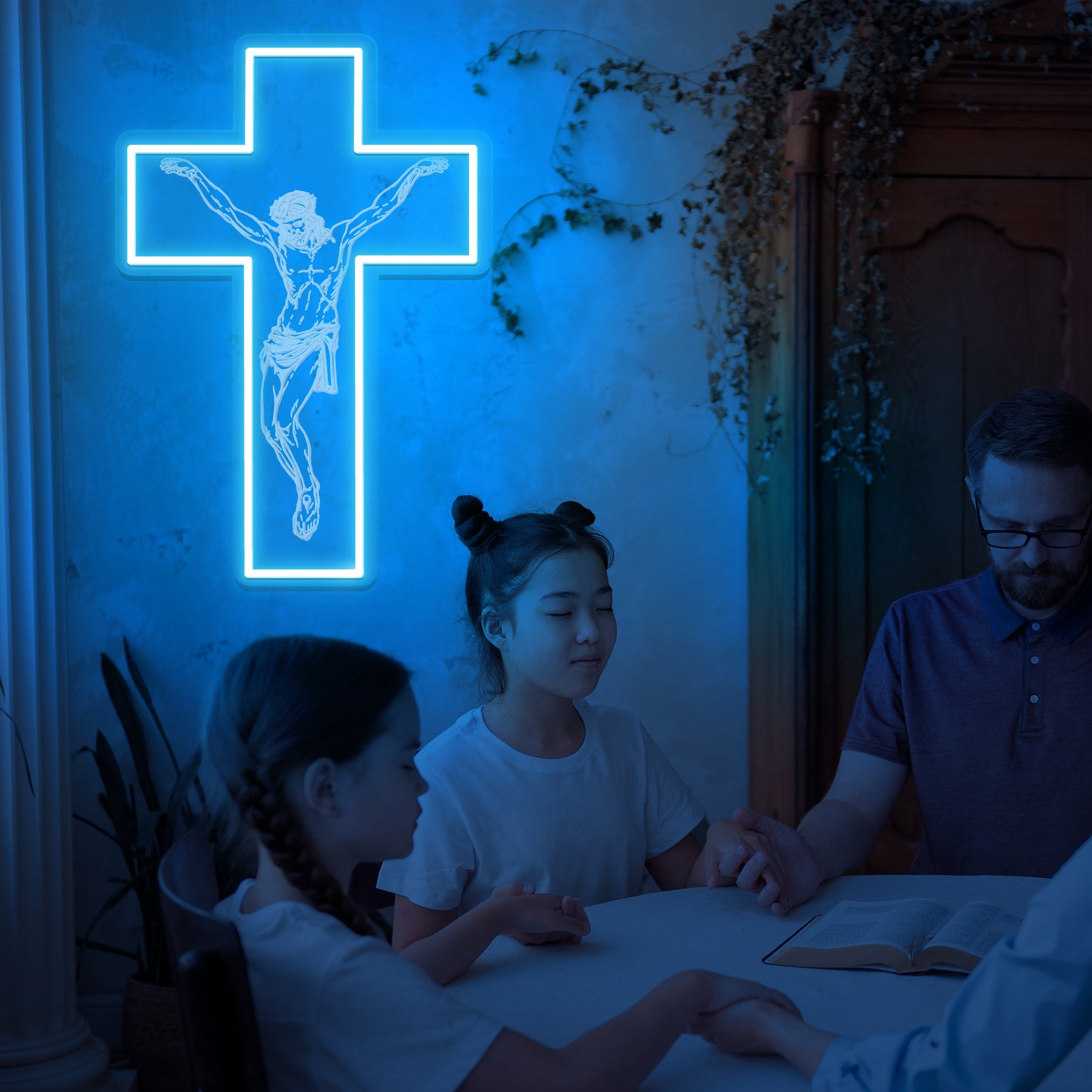 3D Engraved Jesus Cross Neon Wall Light – Christian LED Faith Sign for Home & Church Decor