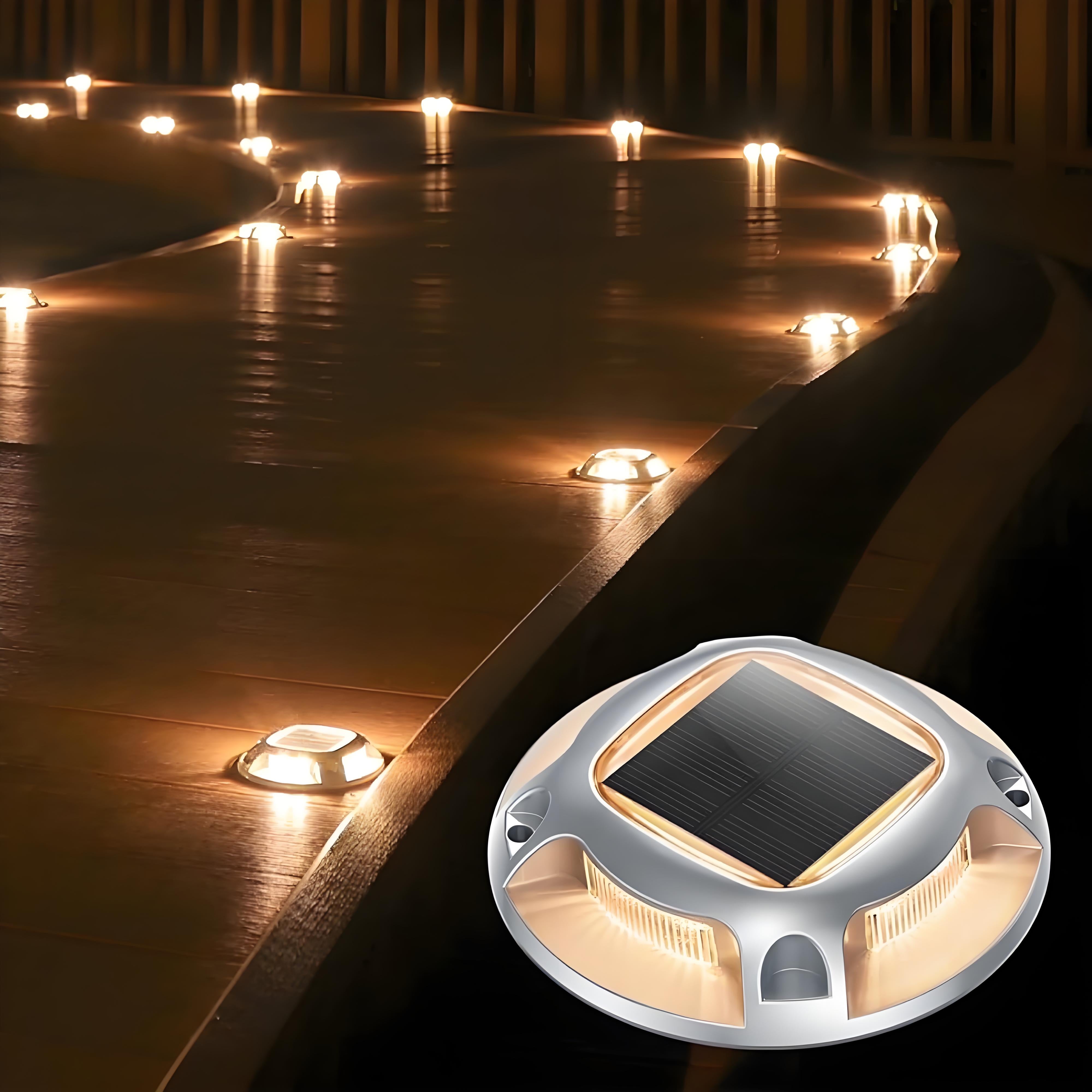 Circular Solar In-Ground Light, Dual-Color, Pathway Light, Aluminum Alloy, 4-Sided, Step Lamp