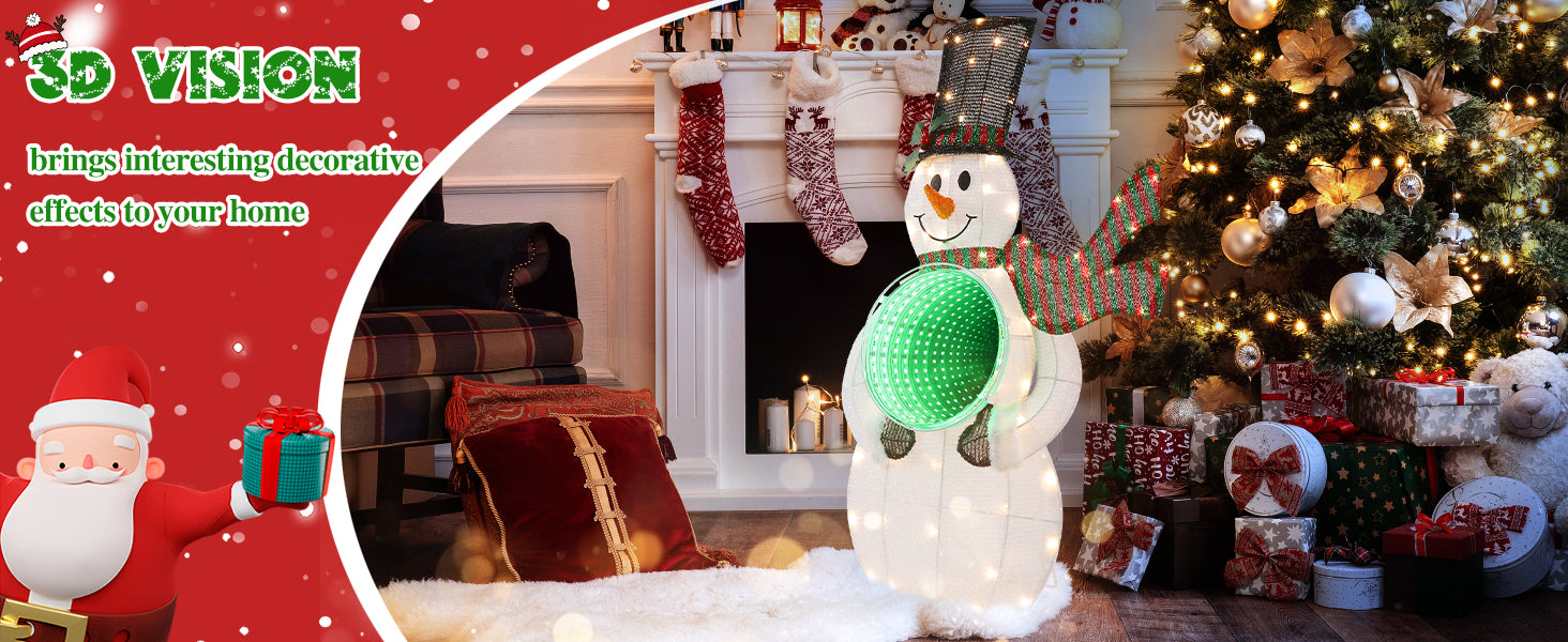 Quntis 3FT ライトアップスノーマンクリスマスデコレーション、3D