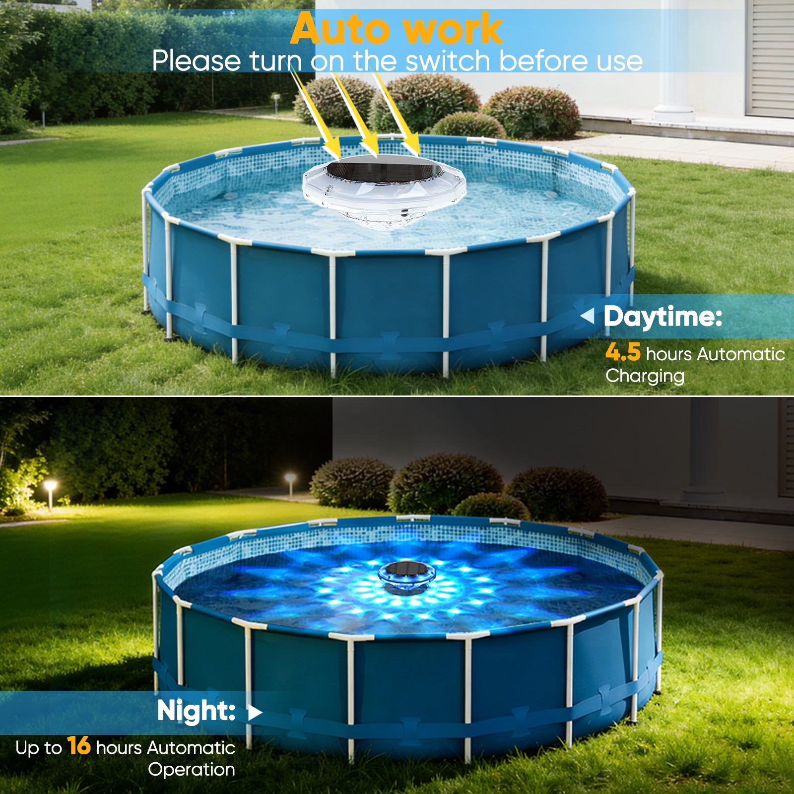Quntis Luci Solari Galleggianti per Piscina, Luci LED Impermeabili RGB da 6" con Telecomando, 12 Modalità e 16 Ore di Autonomia per Piscina