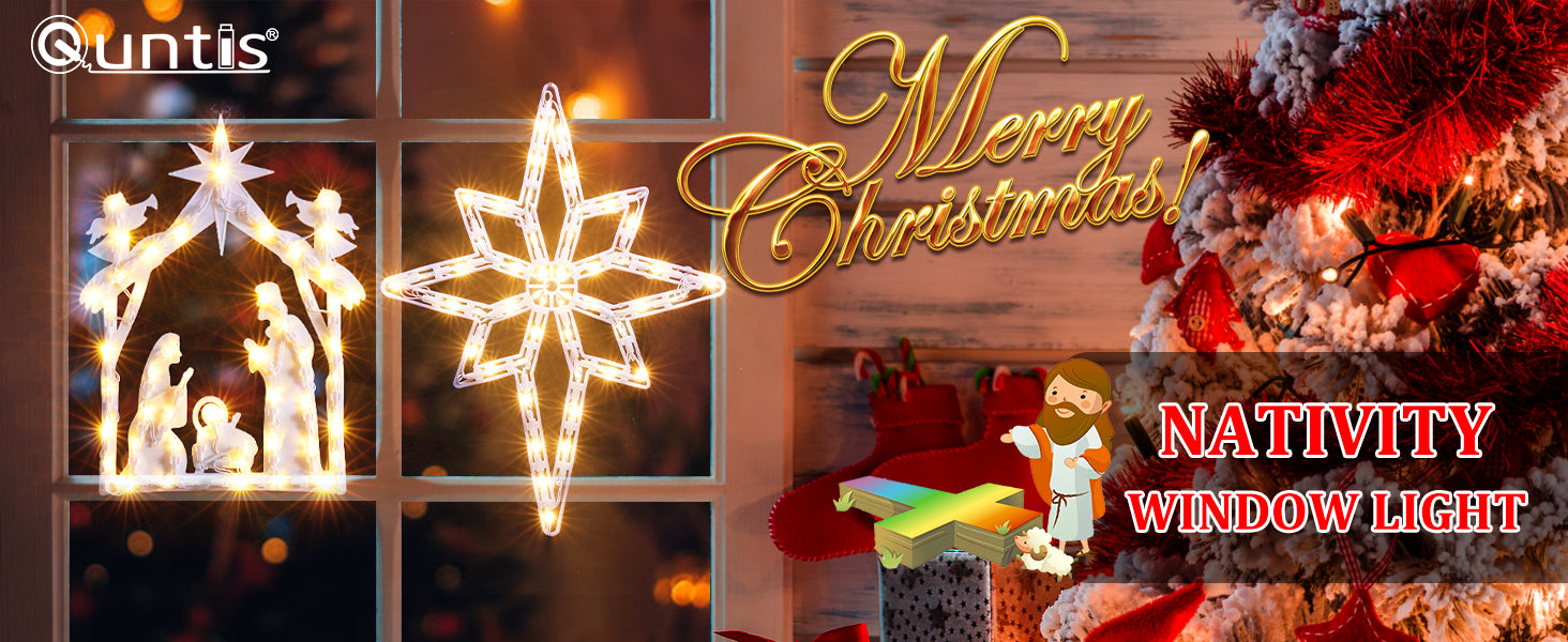 クリスマス・キリスト生誕・ライト・年中飾ってキレイ・運気の下がる暗い玄関に灯りを Quntis クリスマスウィンドウライト – 2パックのナティビティシーンと