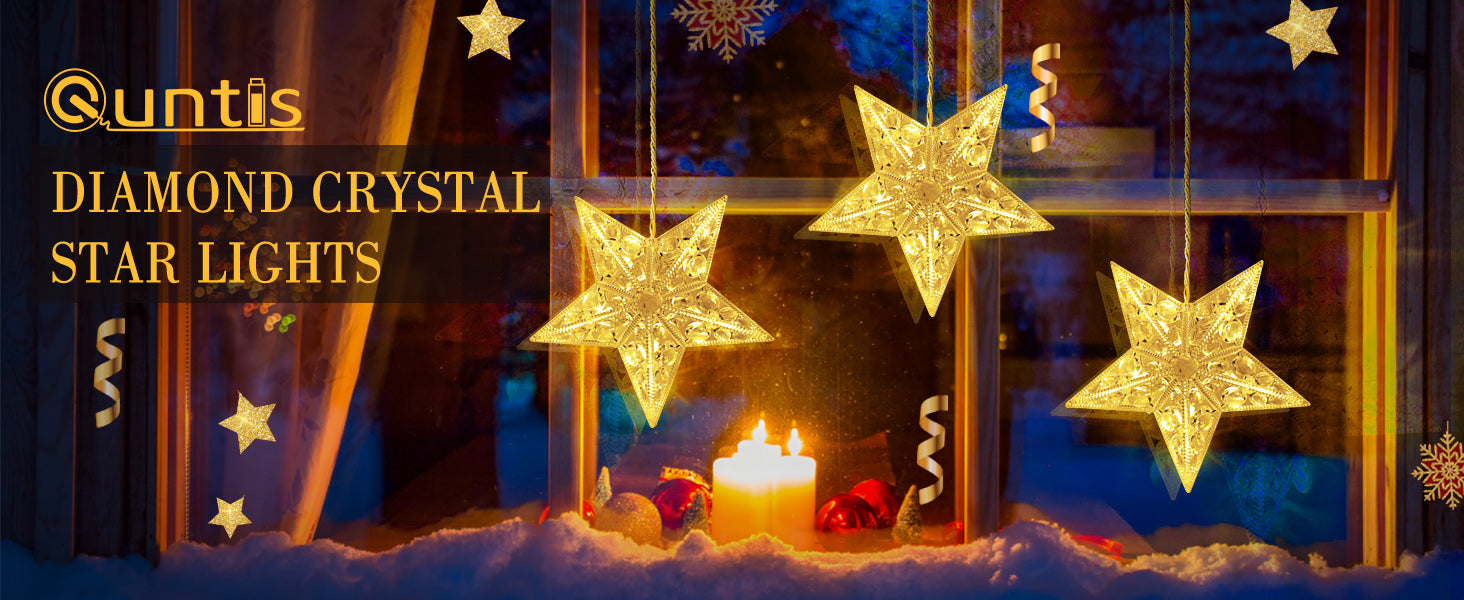 3つ星のカーテンライト、30個のLED、8つのモード、防水設計で