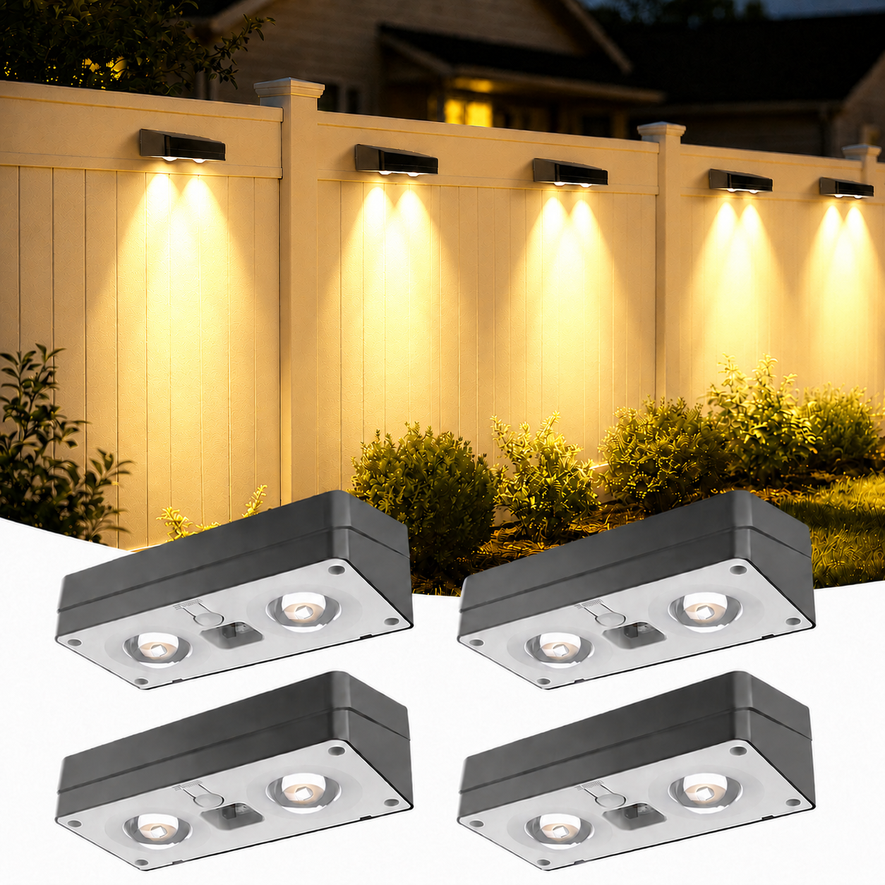 Quntis Solar Fence Lights IP44 Waterproof, 12 RGBCW Color Changing Modes with Memory, Outdoor Decorative Lighting for Garden Deck Patio