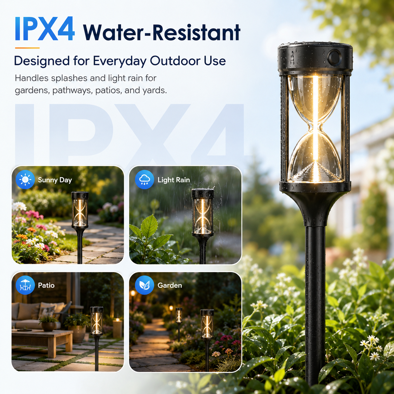 Quntis Hourglass Solar Pathway Lights, 4 Dynamic Flowing Light Modes, Warm White IPX4 Waterproof Outdoor Garden Lights, Dusk-to-Dawn Solar Landscape Lights, 4/8 Pack