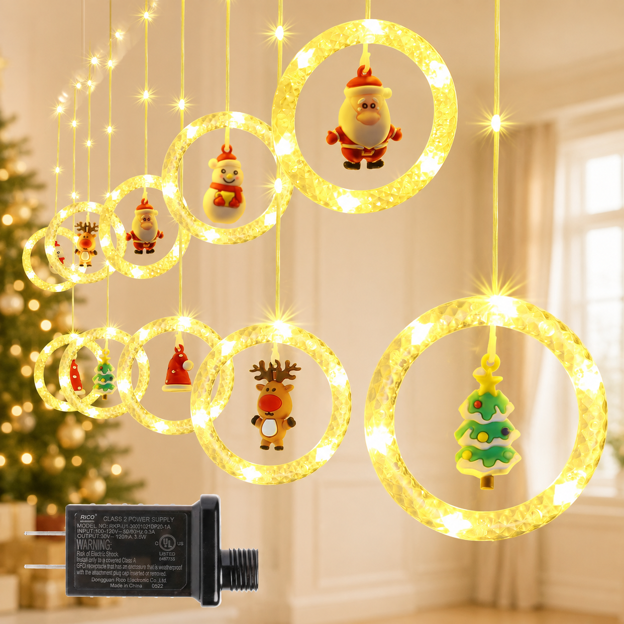 Guirlande lumineuse rideau de Noël à LED Quntis, 100 LED, 9.8FT x 2.3FT, éclairage de fenêtre de Noël, 8 modes, décoration de fêtes, éclairage de Noël intérieur et extérieur