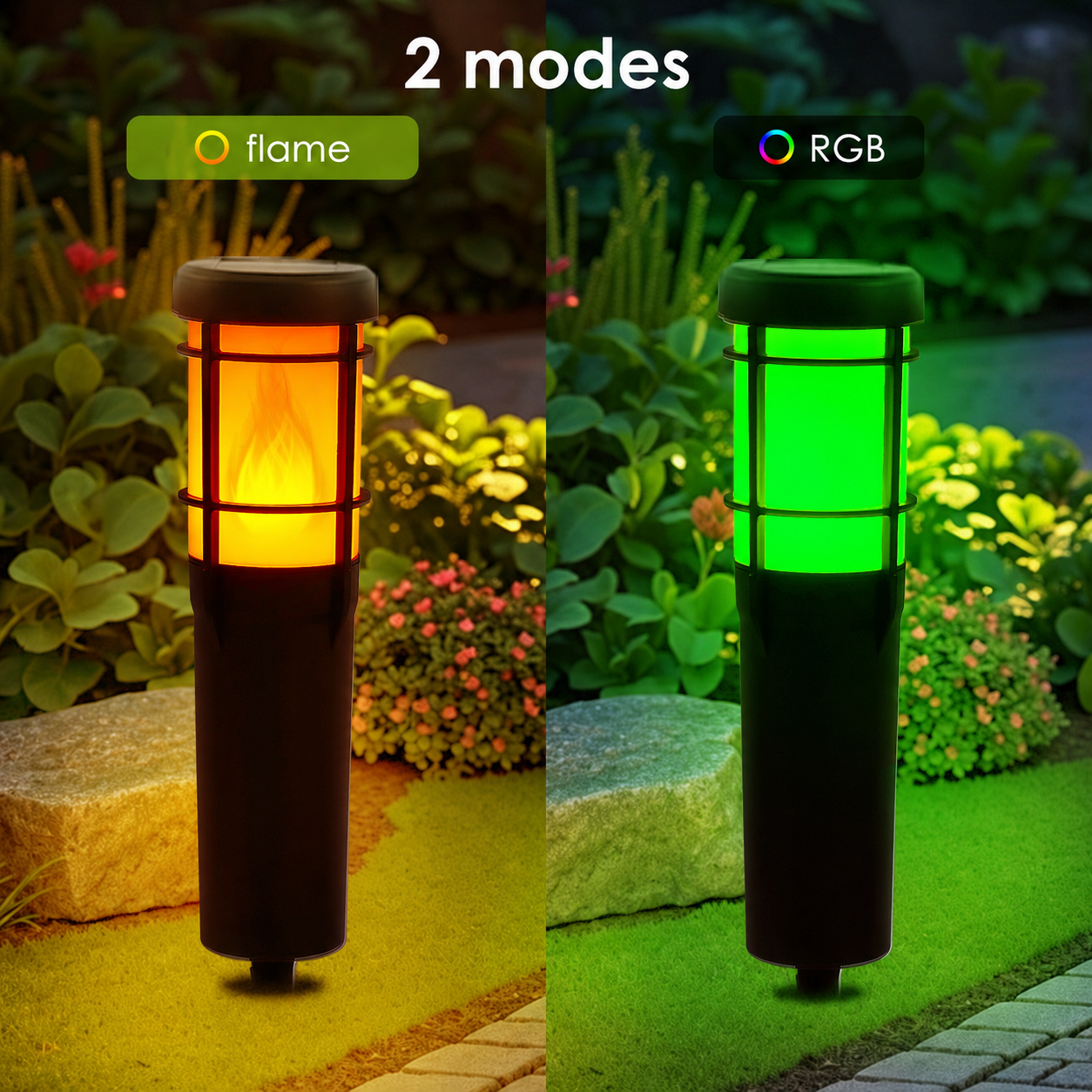 Quntis RGB and Flickering Flame Solar Torch Lights, 2 Lighting Modes IP65 Waterproof Lighting for Halloween and Garden Decor