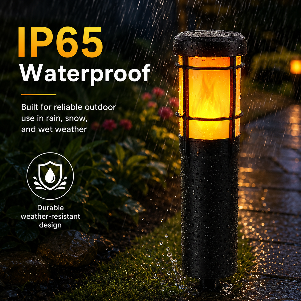 Quntis RGB and Flickering Flame Solar Torch Lights, 2 Lighting Modes IP65 Waterproof Lighting for Halloween and Garden Decor