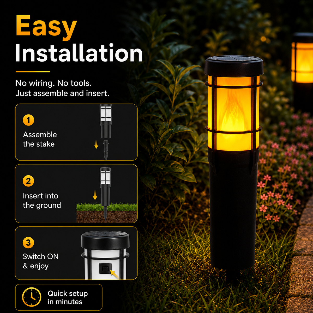 Quntis RGB and Flickering Flame Solar Torch Lights, 2 Lighting Modes IP65 Waterproof Lighting for Halloween and Garden Decor