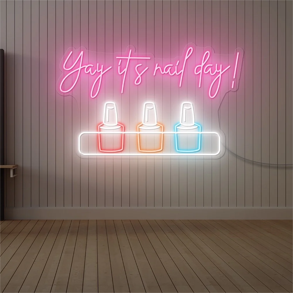 "Youpi, c'est le jour des ongles !" Enseigne néon LED personnalisée ¨C Célébrez le soin de soi avec une joie et une énergie vibrantes.