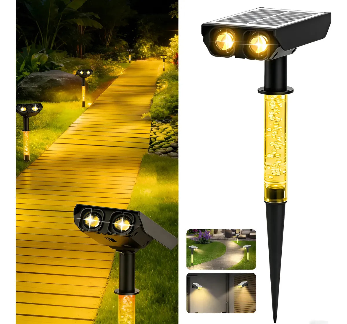 Adjustable Solar Powered Outdoor Garden Spotlights, IP65 Waterproof Landscape Lighting