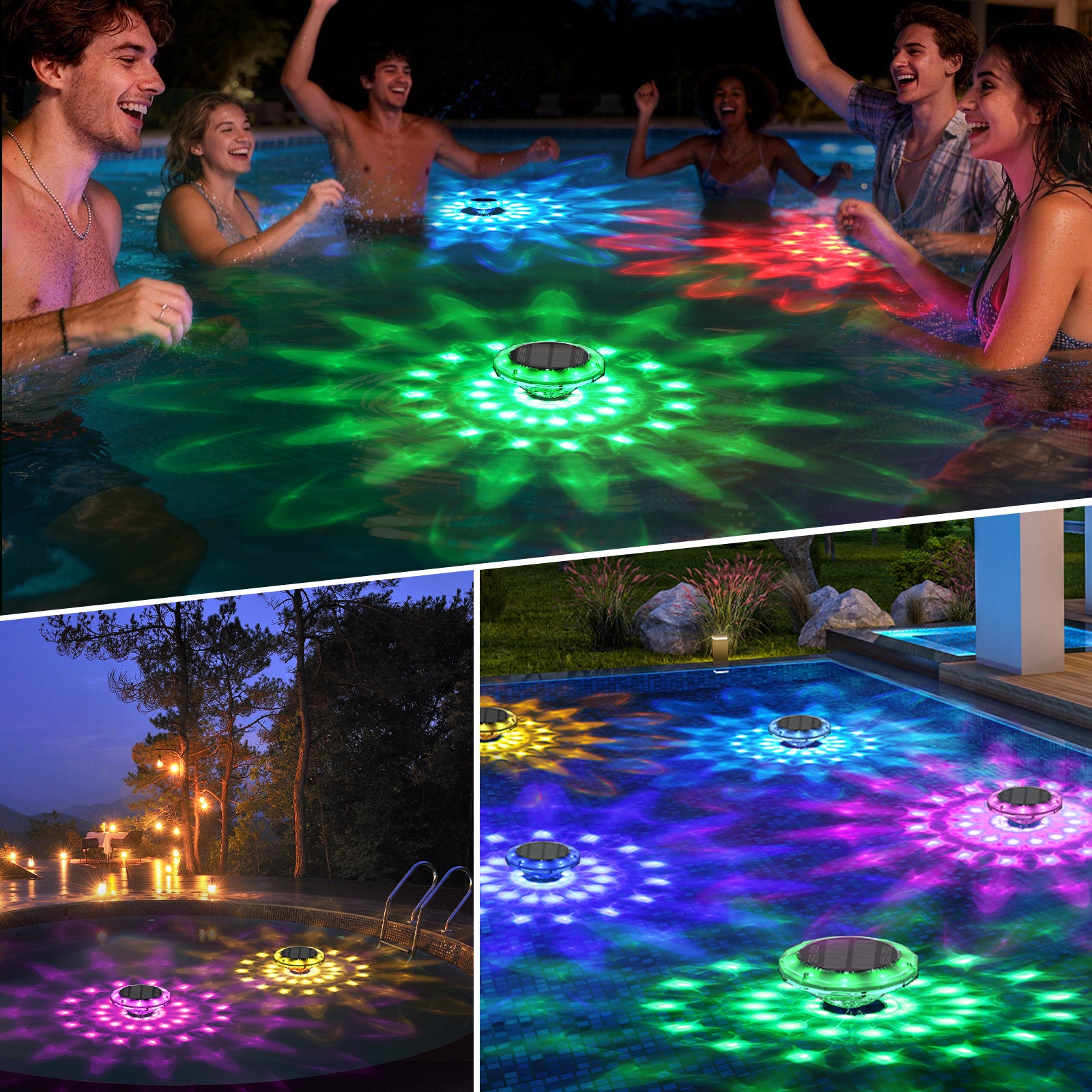 Quntis Luci Solari Galleggianti per Piscina, Luci LED Impermeabili RGB da 6" con Telecomando, 12 Modalità e 16 Ore di Autonomia per Piscina