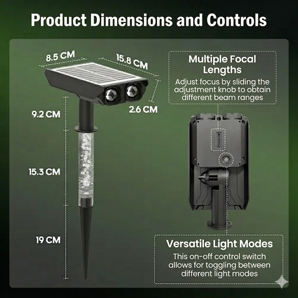 Adjustable Solar Powered Outdoor Garden Spotlights, IP65 Waterproof Landscape Lighting