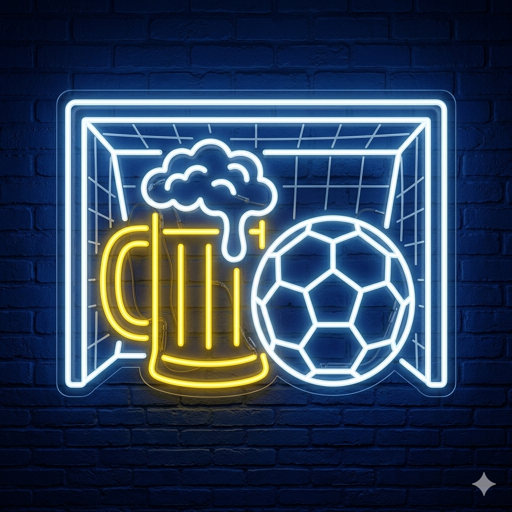 LED Neon Beer & Soccer Sign -Sports Bar Neon Light for Man Cave, Game Room, Pub Decor, Football Fans Wall Art Night Light