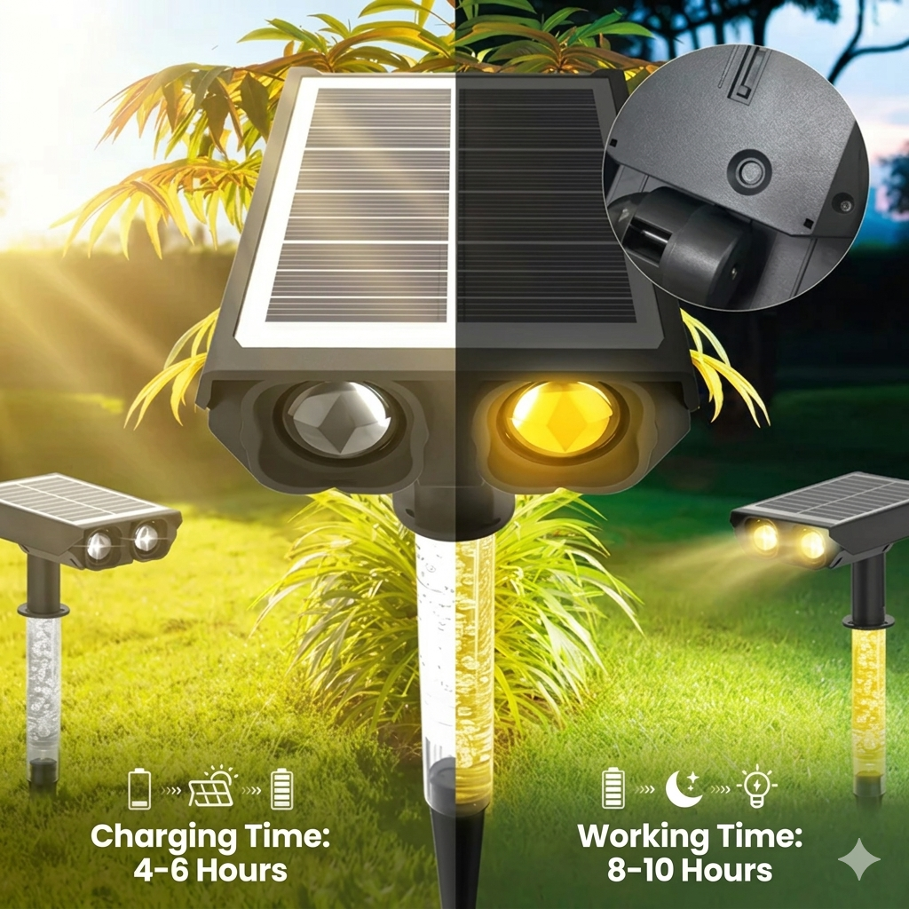 Adjustable Solar Powered Outdoor Garden Spotlights, IP65 Waterproof Landscape Lighting